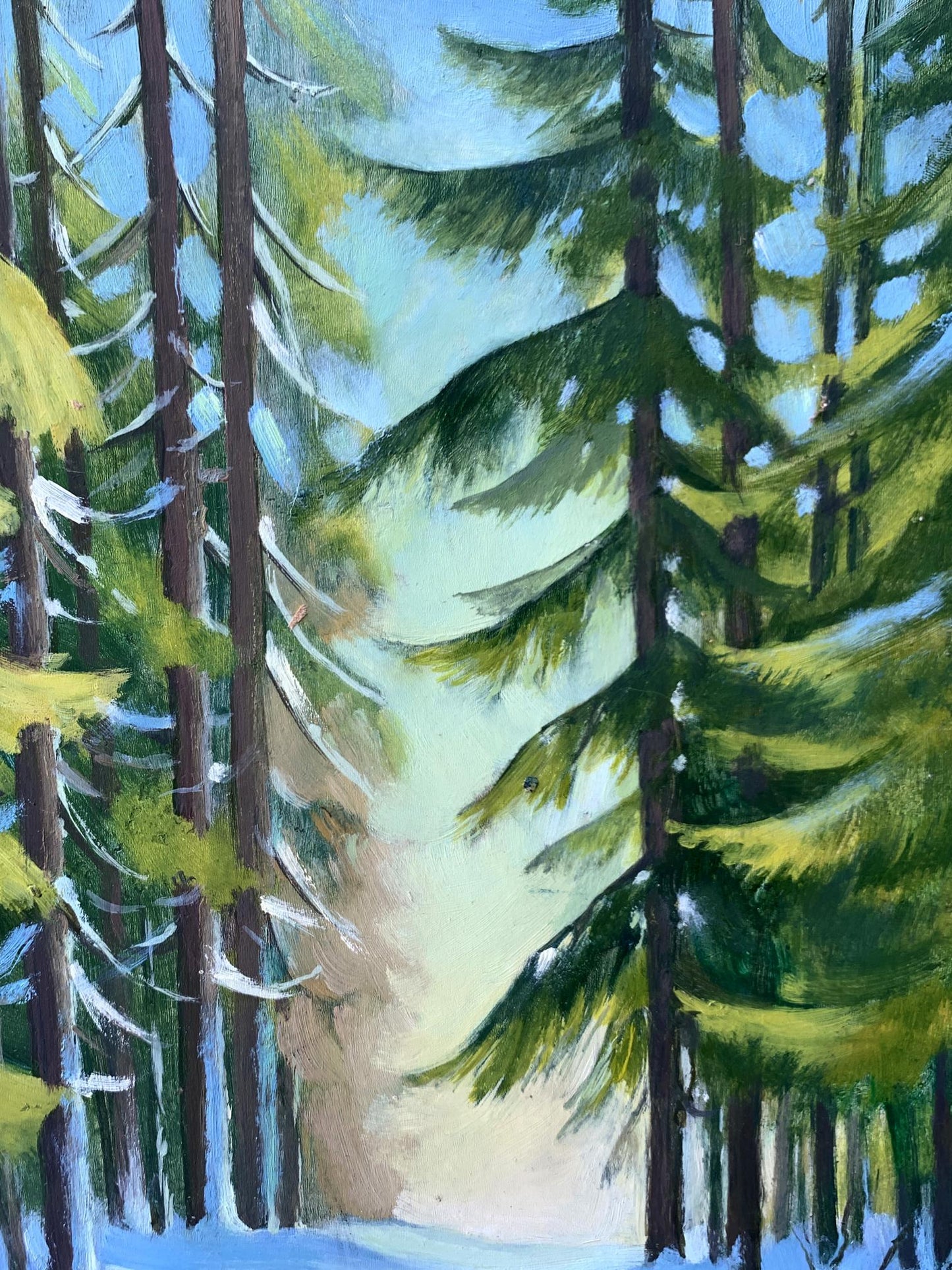 Oil painting Snowy road in the forest Mykhailo Burdylo