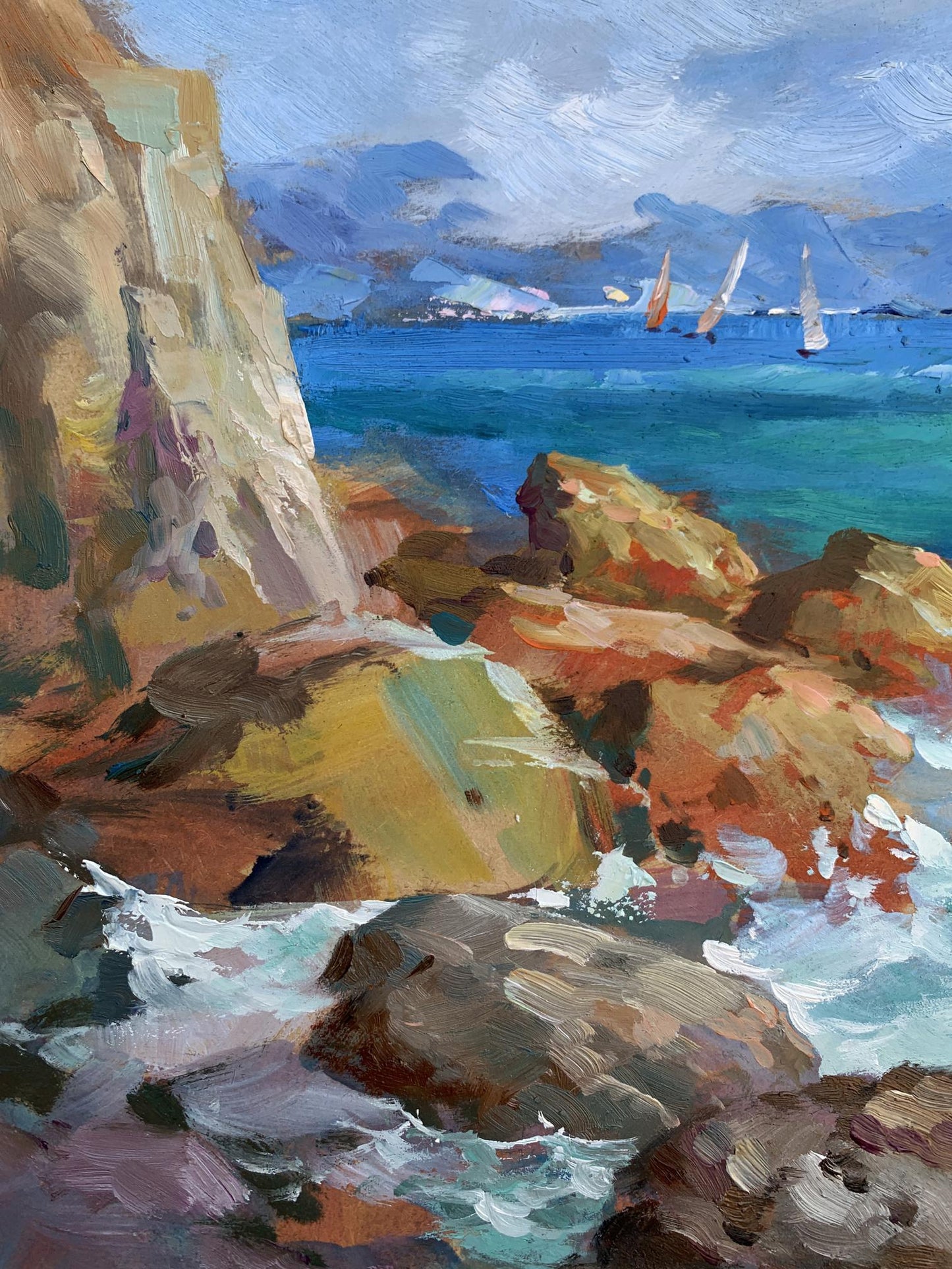 OIl painting Sea waves beat against the rocks Yuriy Suprunchuk