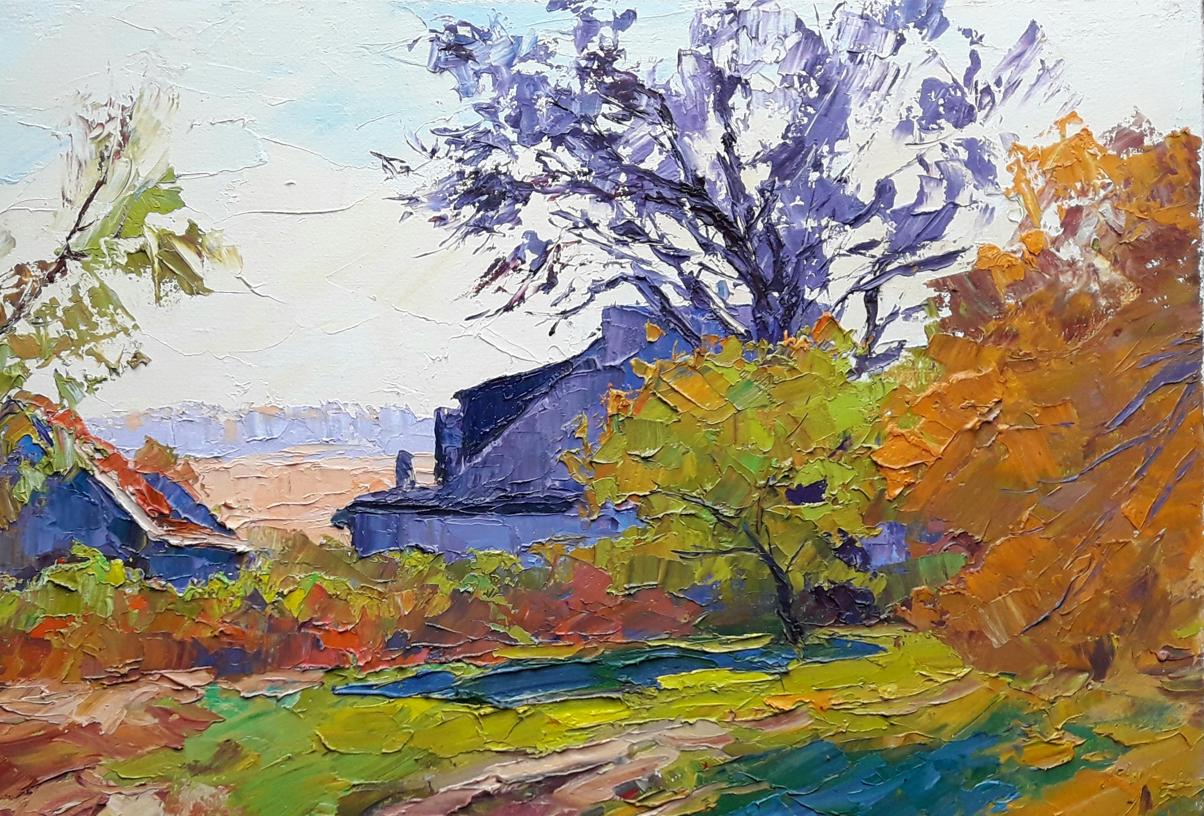 The essence of autumn is depicted in Boris Petrovich Serdyuk's oil artwork