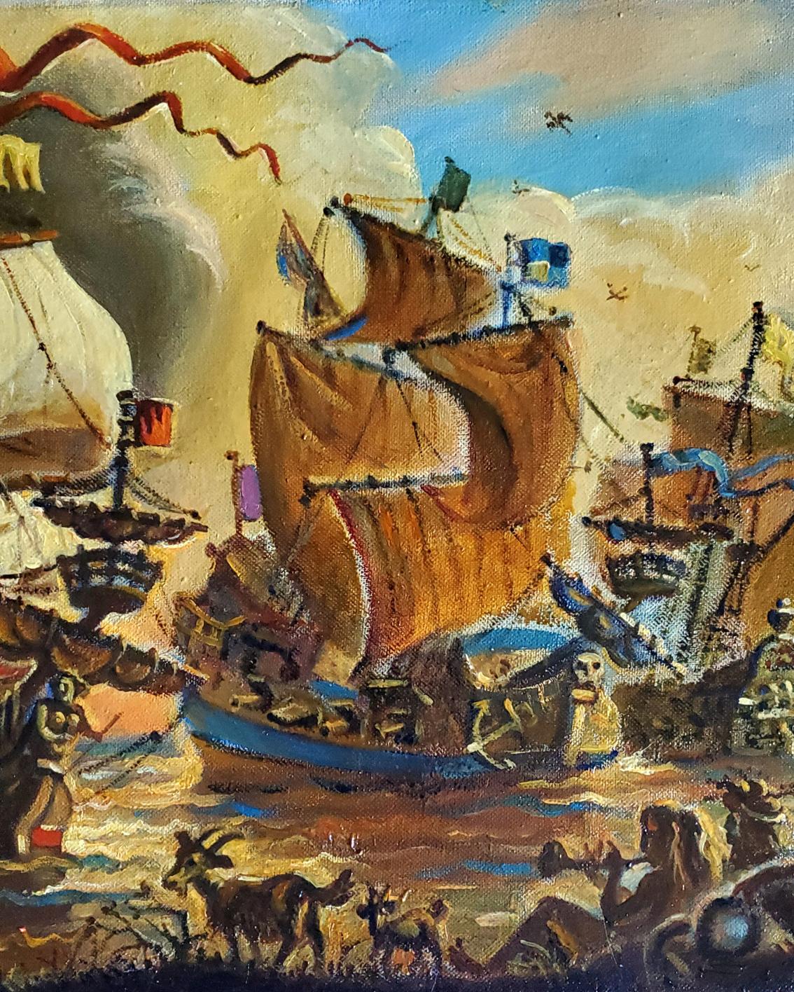 Oil painting Ships at the shore Daniil Litvinov