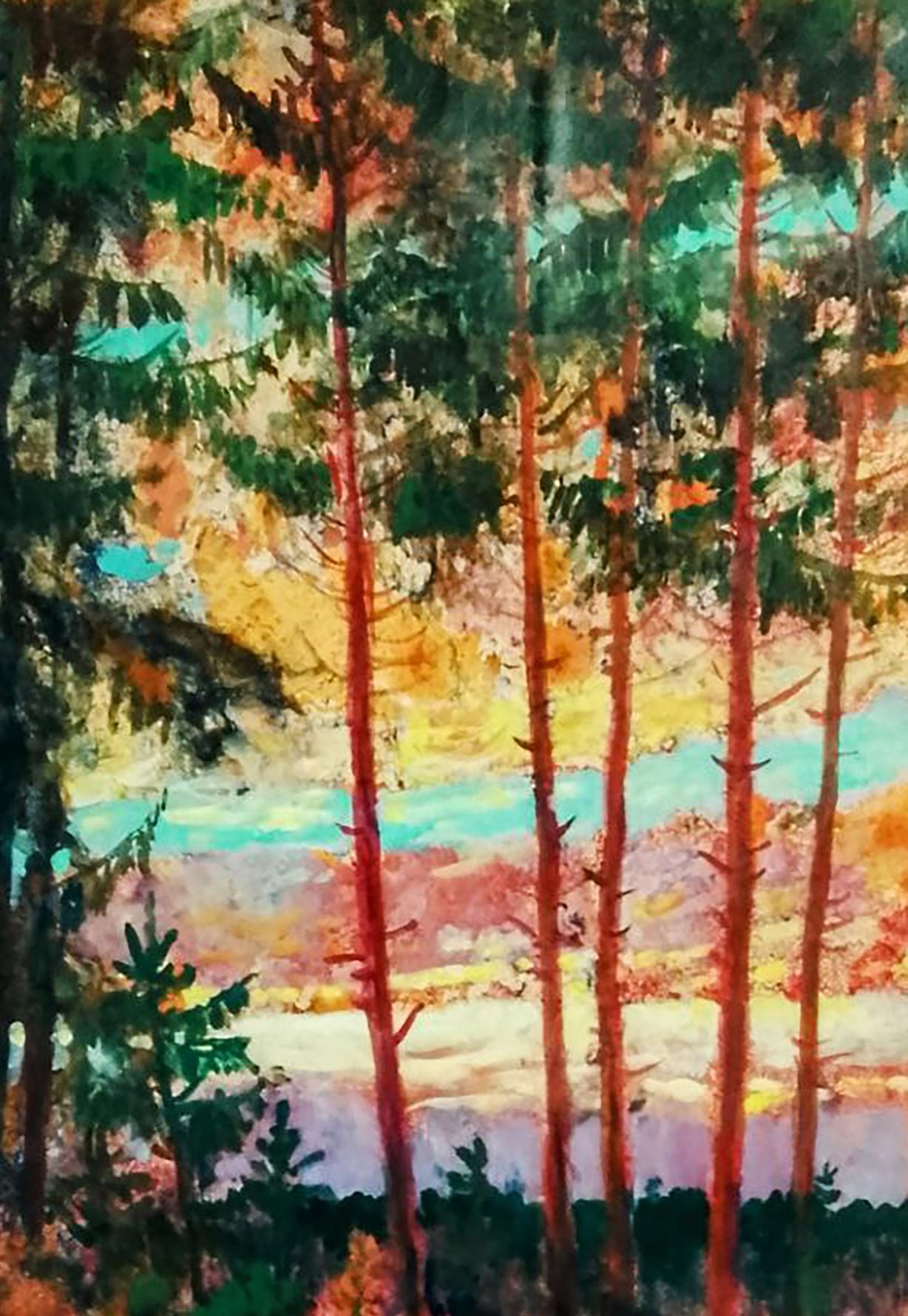 Oil painting Red clouds over the forest Anatolii Duhnevich