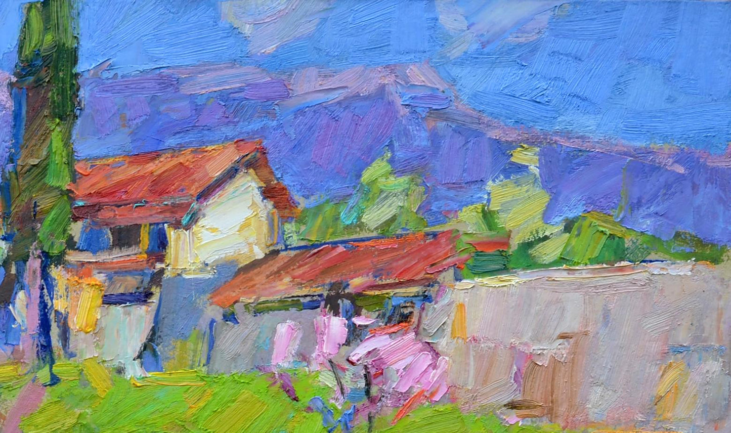 Oli painting Spring mountains landscape Pereta Vyacheslav