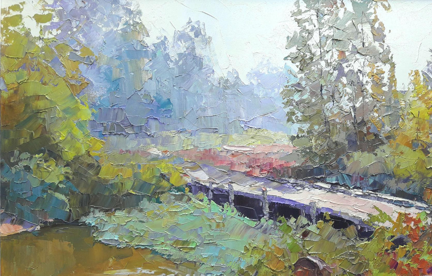 Oil painting Bridge in the forest Serdyuk Boris Petrovich