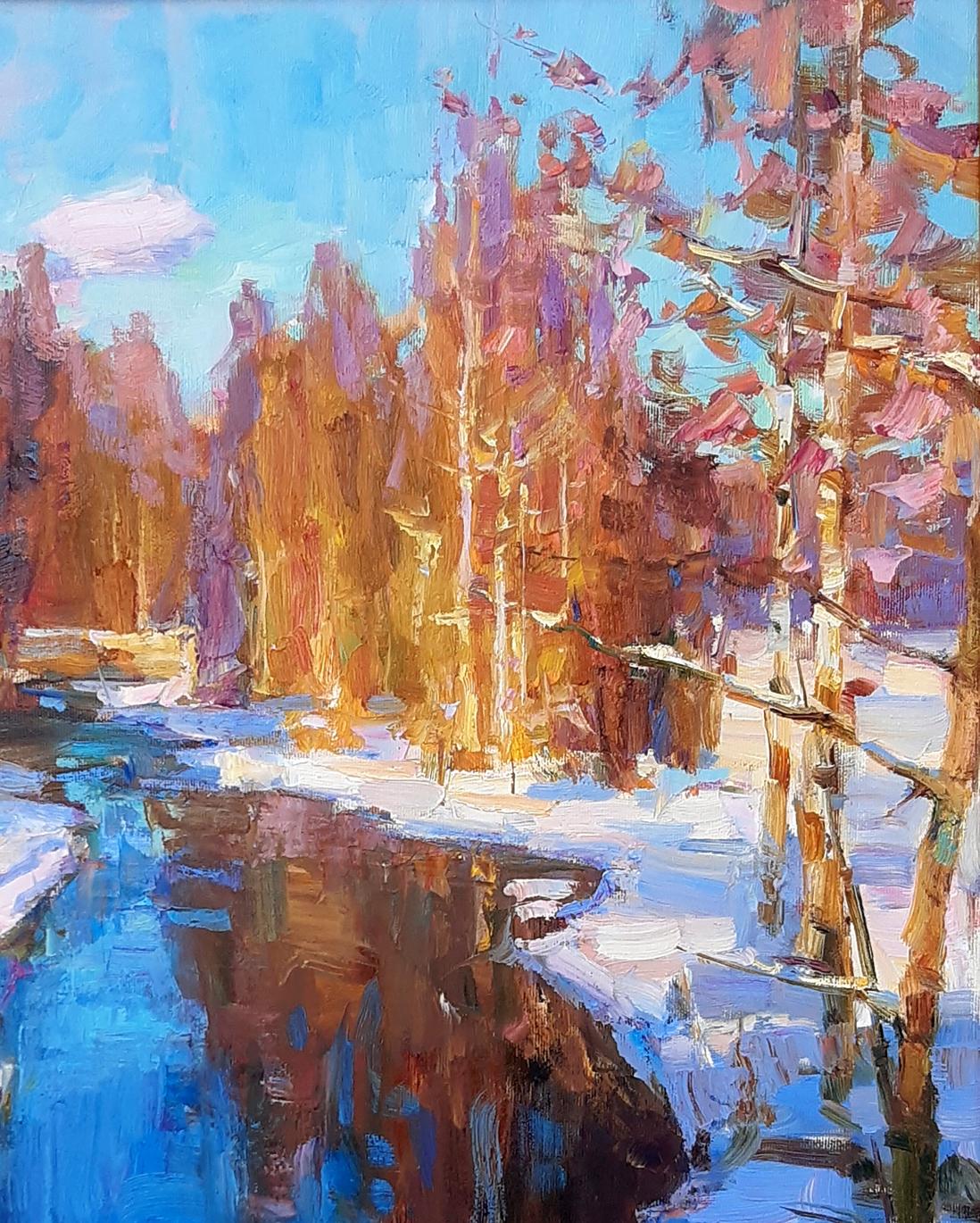 Oli painting Sunny Winter Nature Landscape Miacheslav Tepeta
