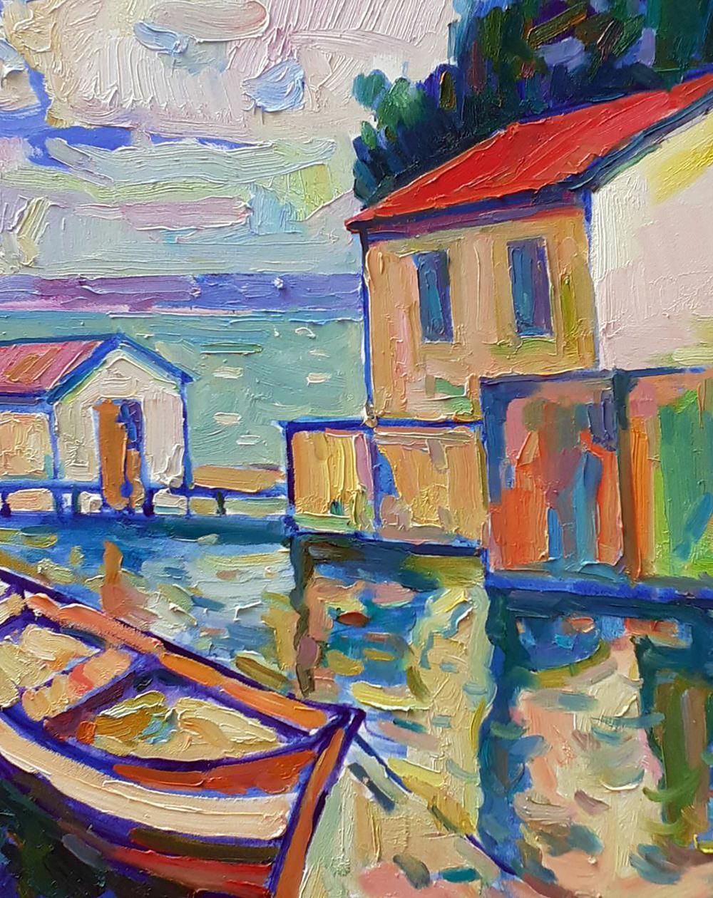 Oil painting Landscape with a boat Peter Dobrev