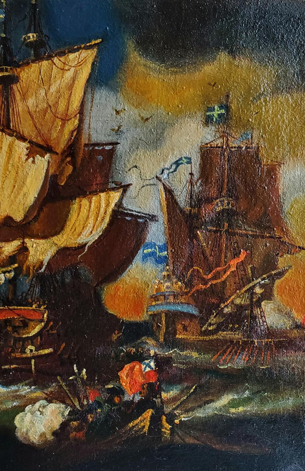 Oil painting Fights at sea Daniil Litvinov