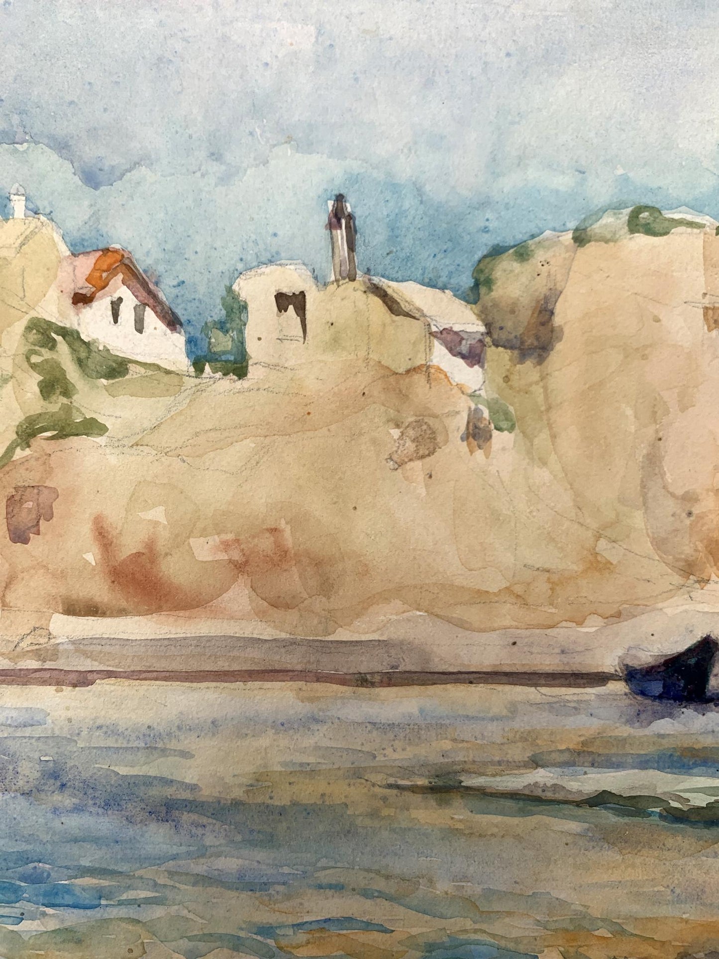 Watercolor painting Boats on the shore Unknown artist