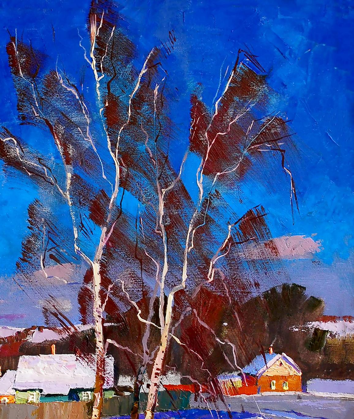 Oil painting January in the city Egor Shvachunov