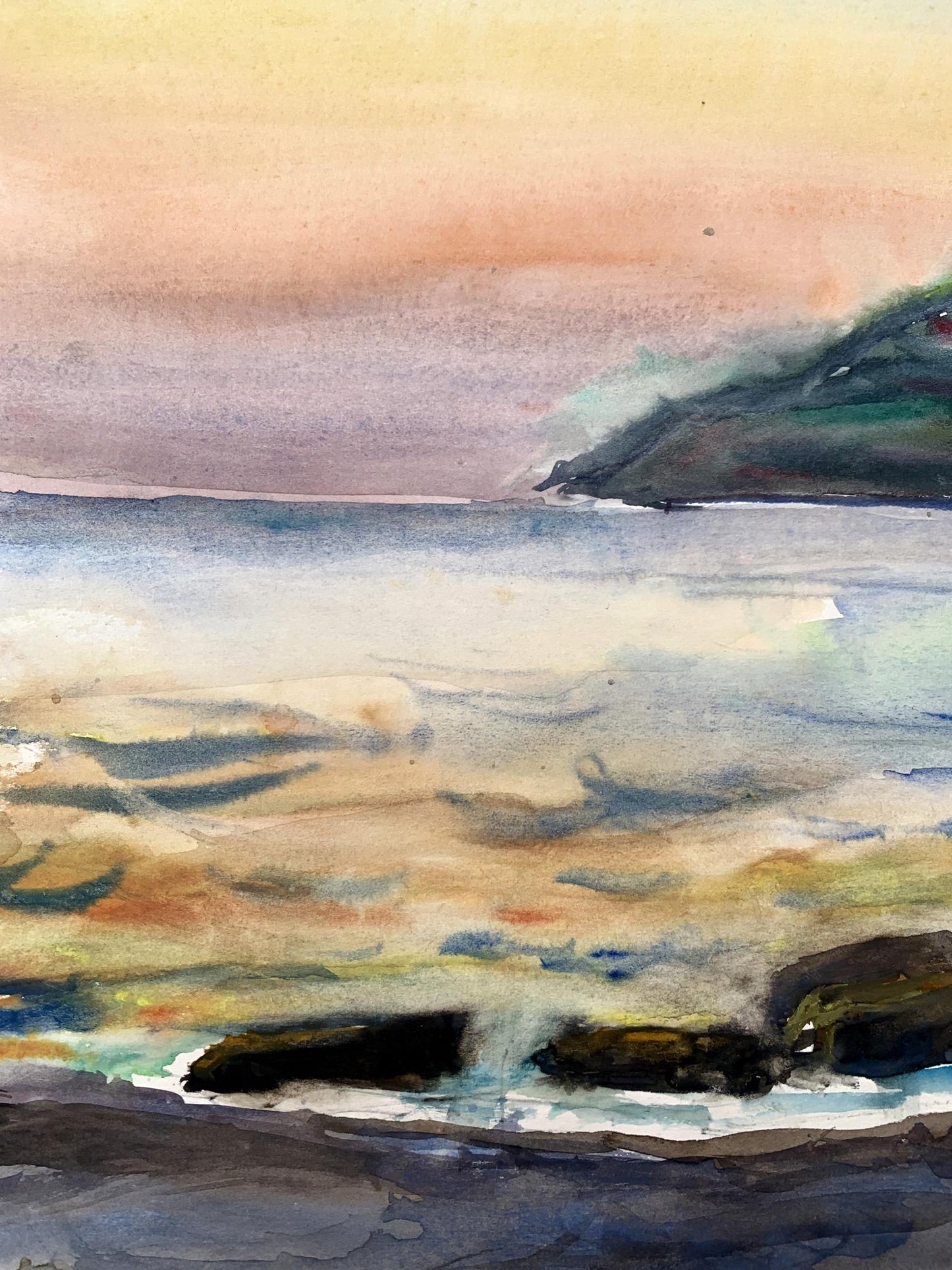 Watercolor painting Sea sunset Unknown artist