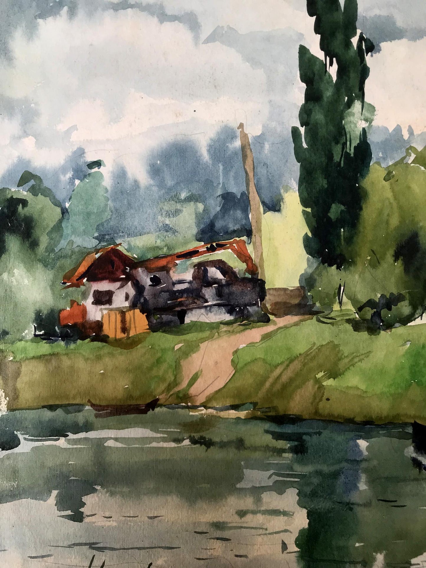 Watercolor painting House by the coast Litvinov Oleg Arkad'yevich