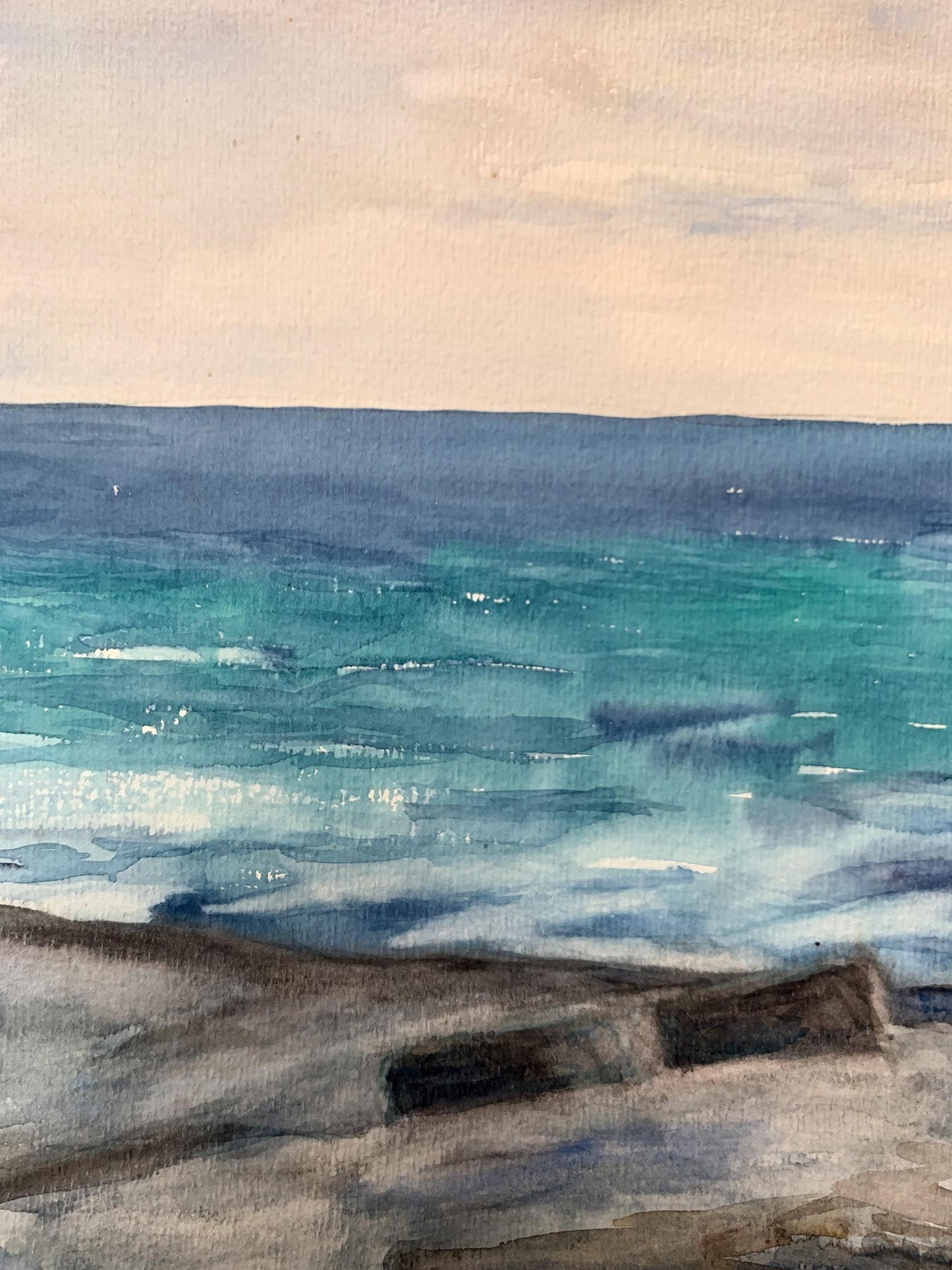Watercolor painting Evening sea tide Unknown artist