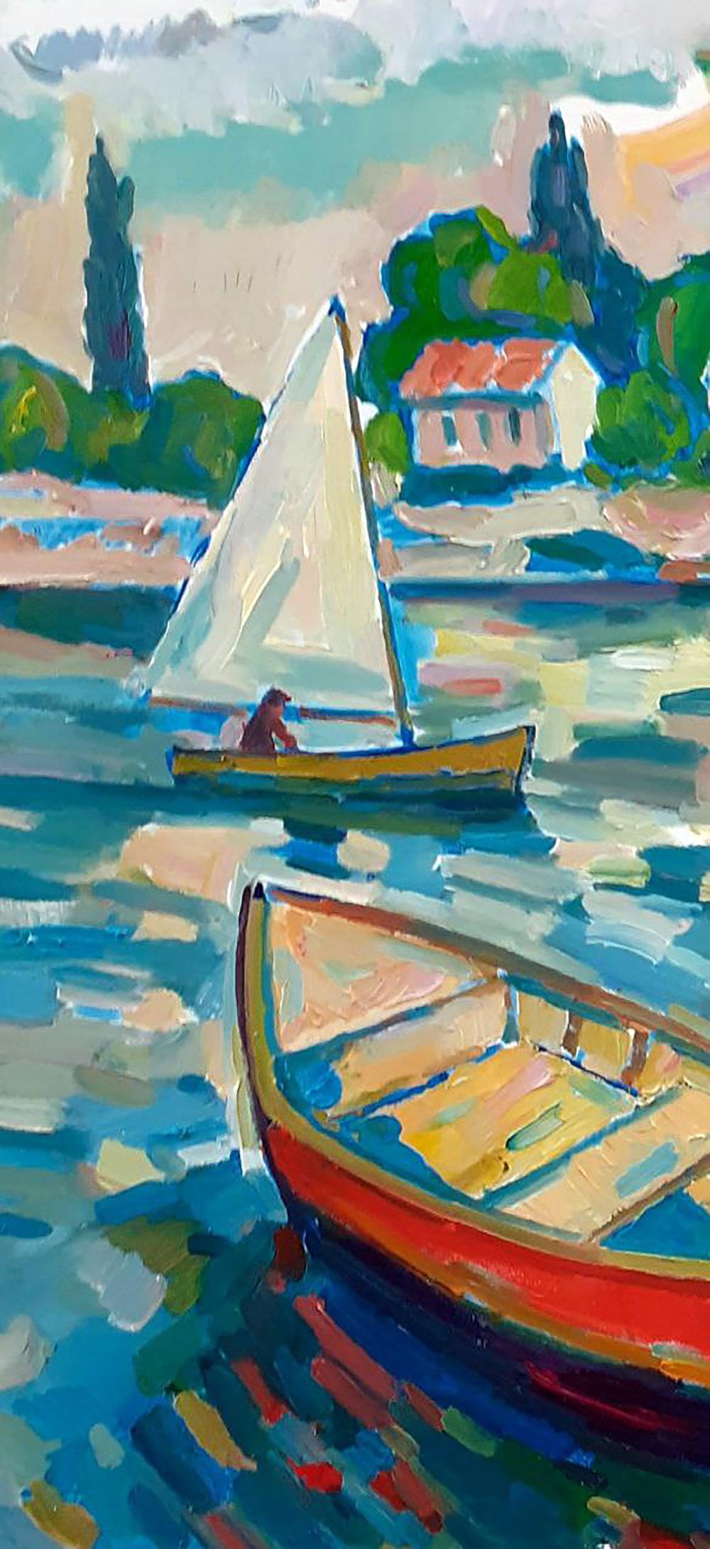 Oil painting Landscape with boats Peter Dobrev