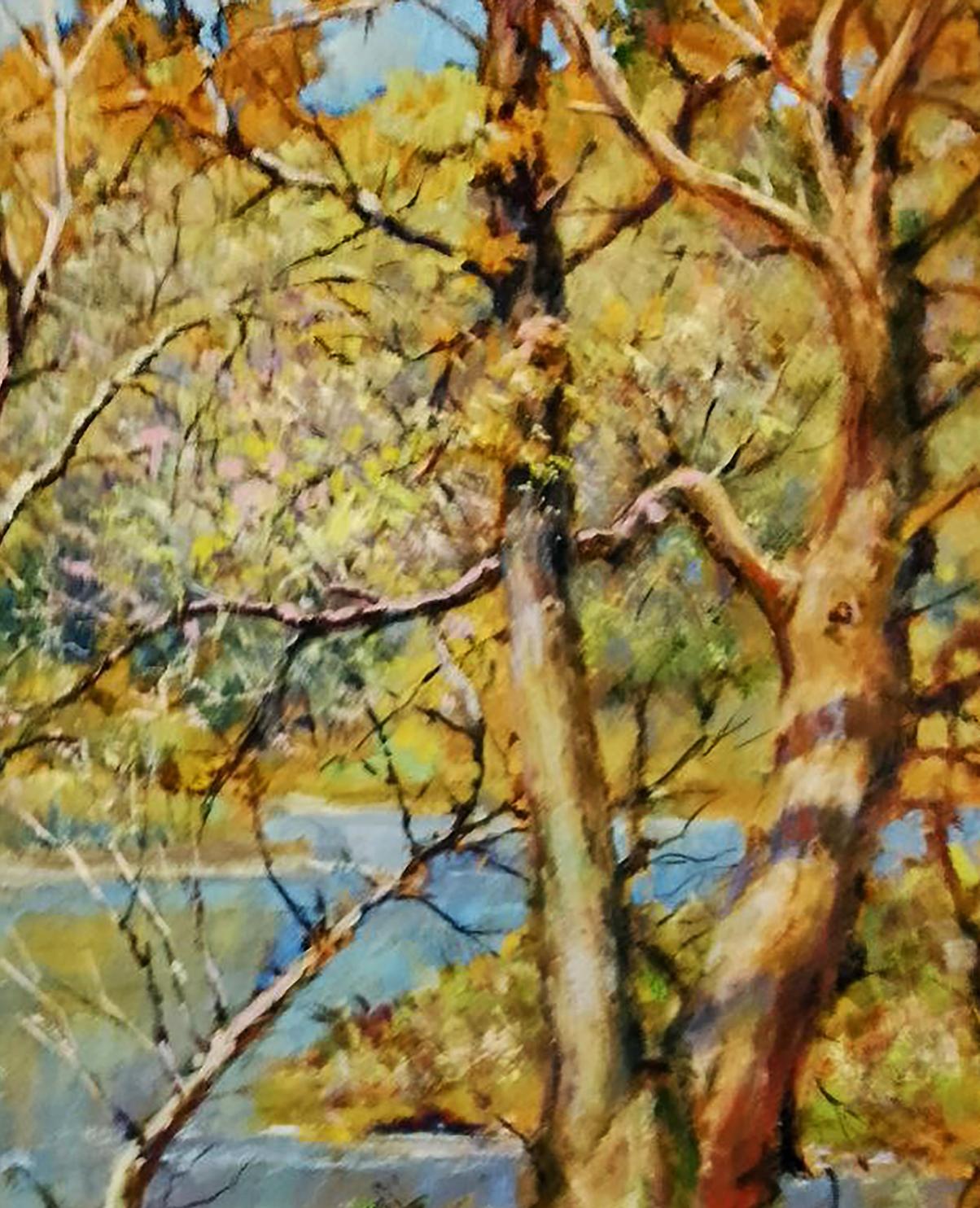 Oil painting River in the autumn forest Anatolii Duhnevich