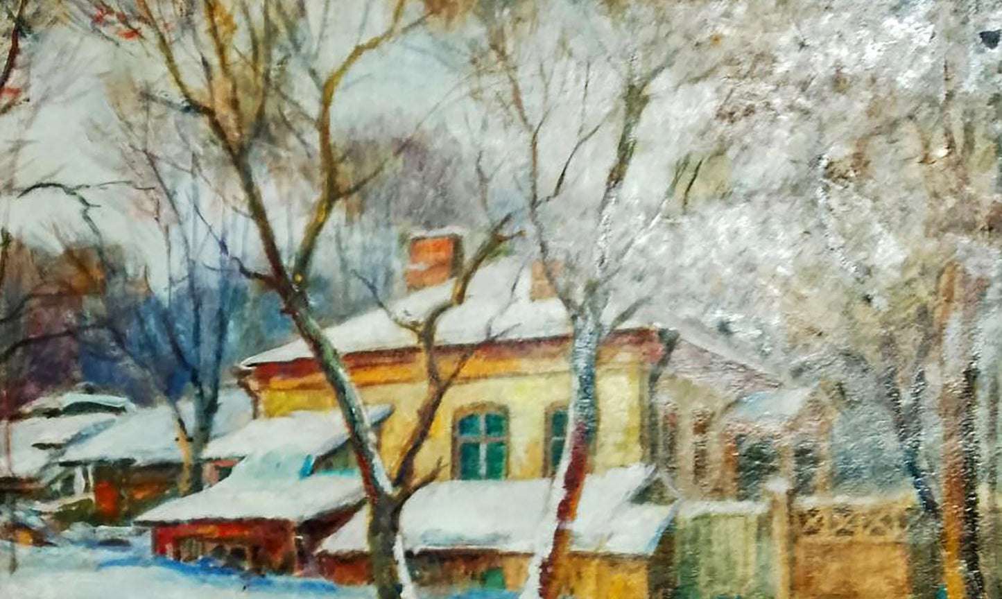 Oil painting Snowy streets of the village Anatolii Duhnevich