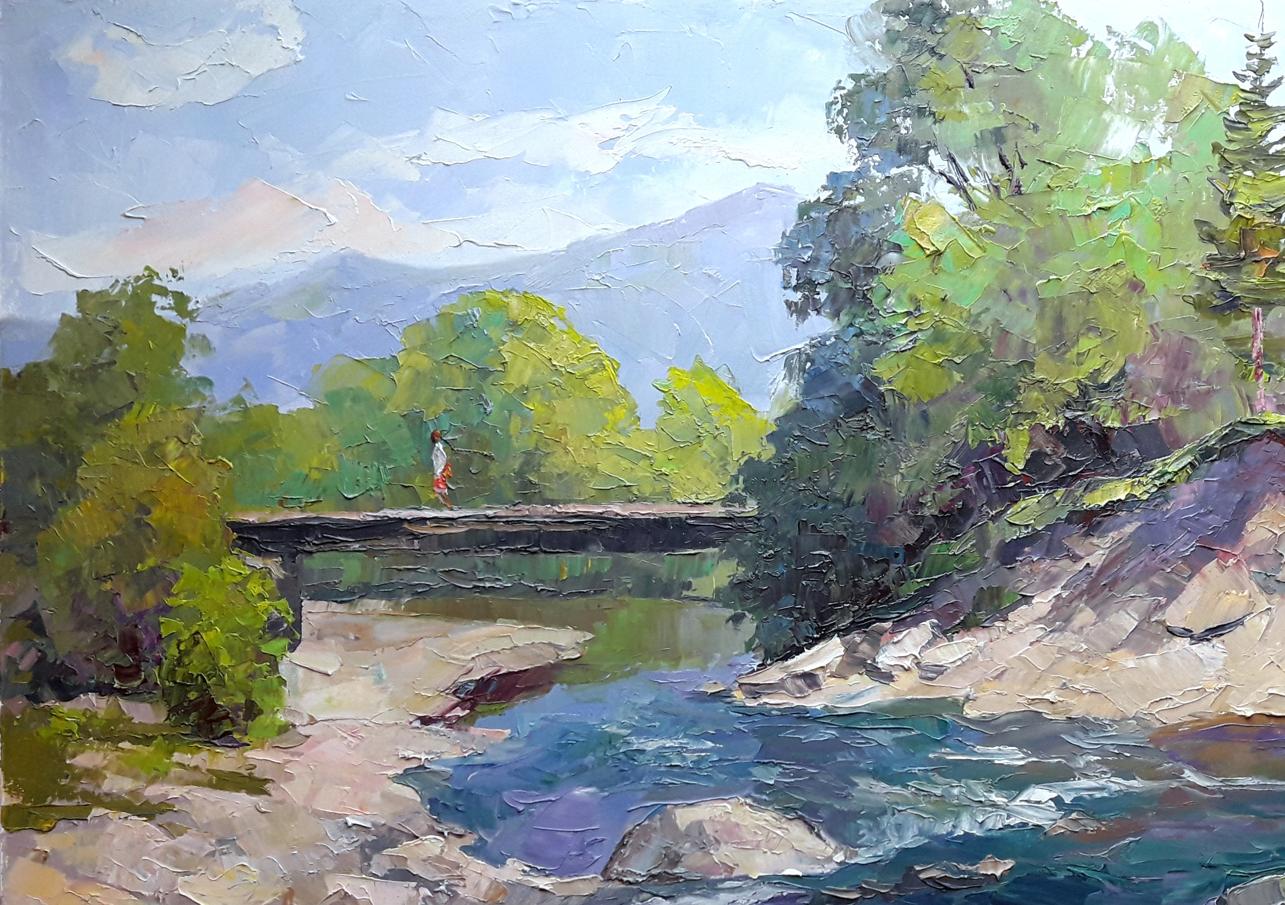 Oil painting Bridge over a mountain river Serdyuk Boris Petrovich