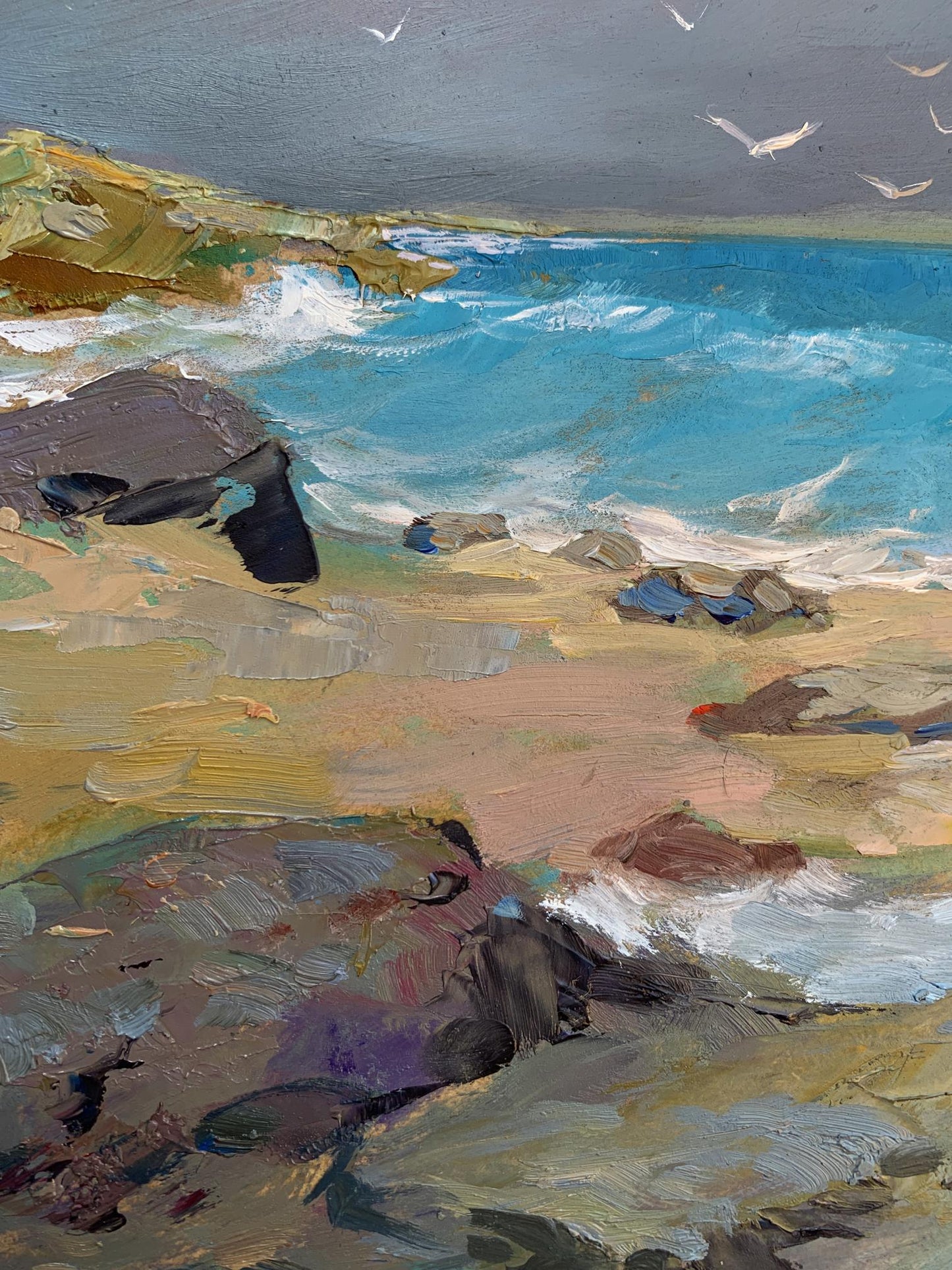 OIl painting White seagulls on the seashore Yuriy Suprunchuk