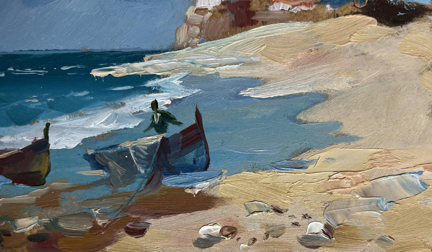 OIl painting Boats at the lighthouse Yuriy Suprunchuk