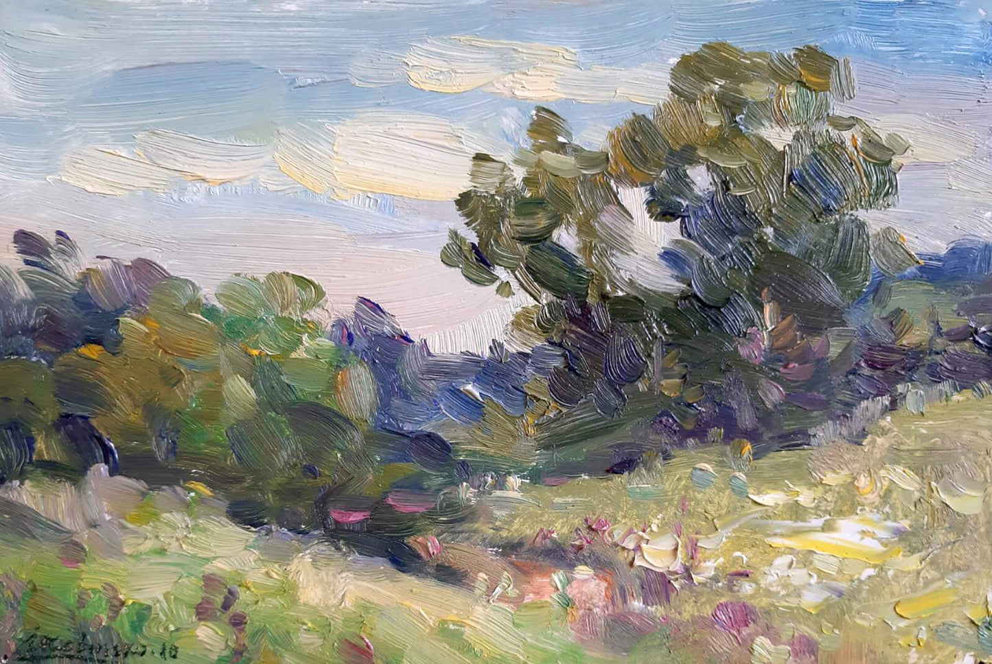 Oil painting Landscape with forest and clouds Ivan Kovalenko