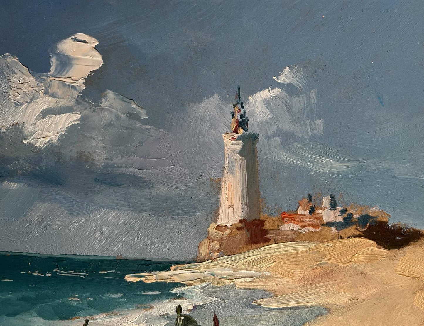 OIl painting Boats at the lighthouse Yuriy Suprunchuk