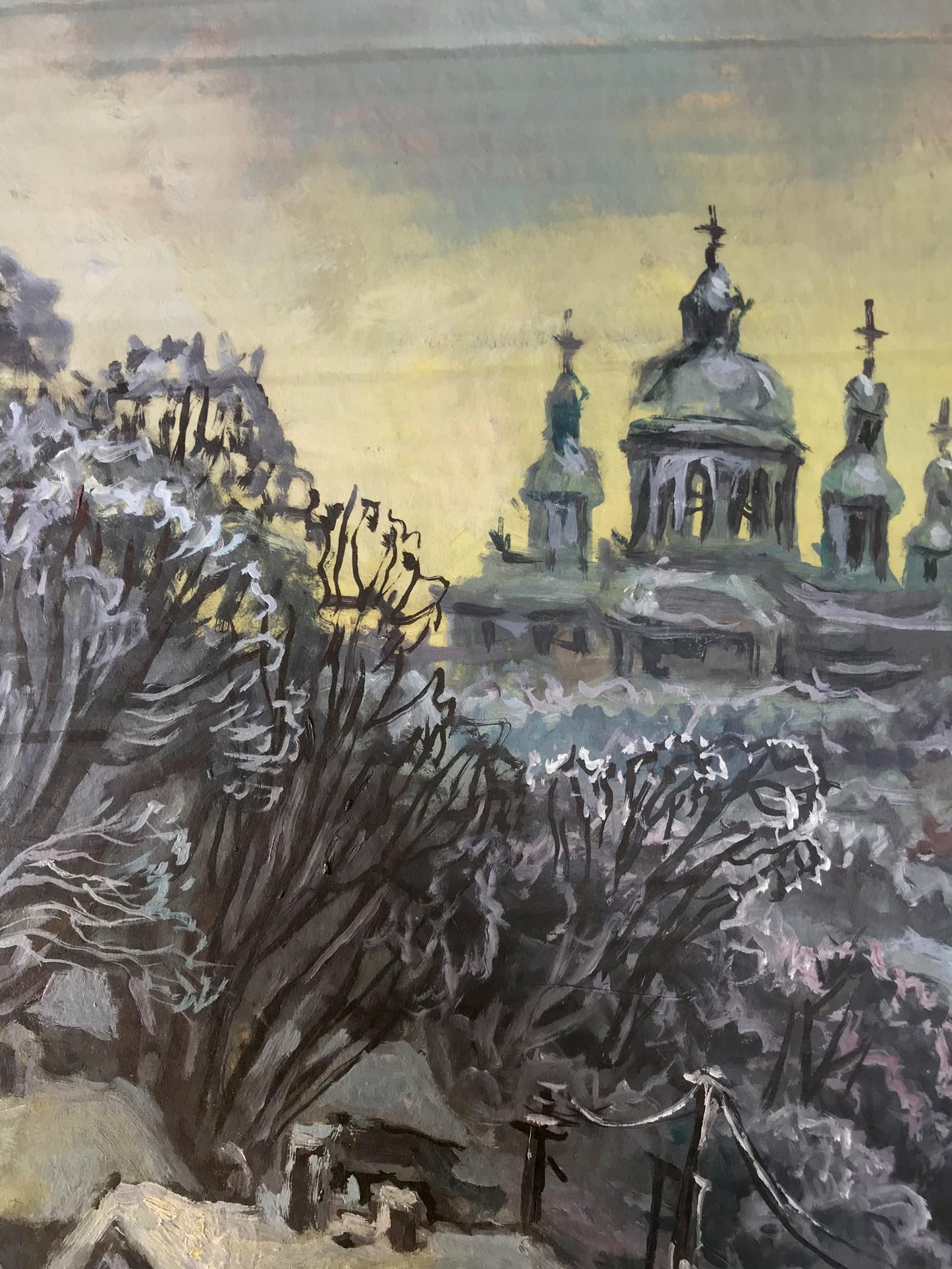Oil painting People walk through the evening city Alexander Litvinov