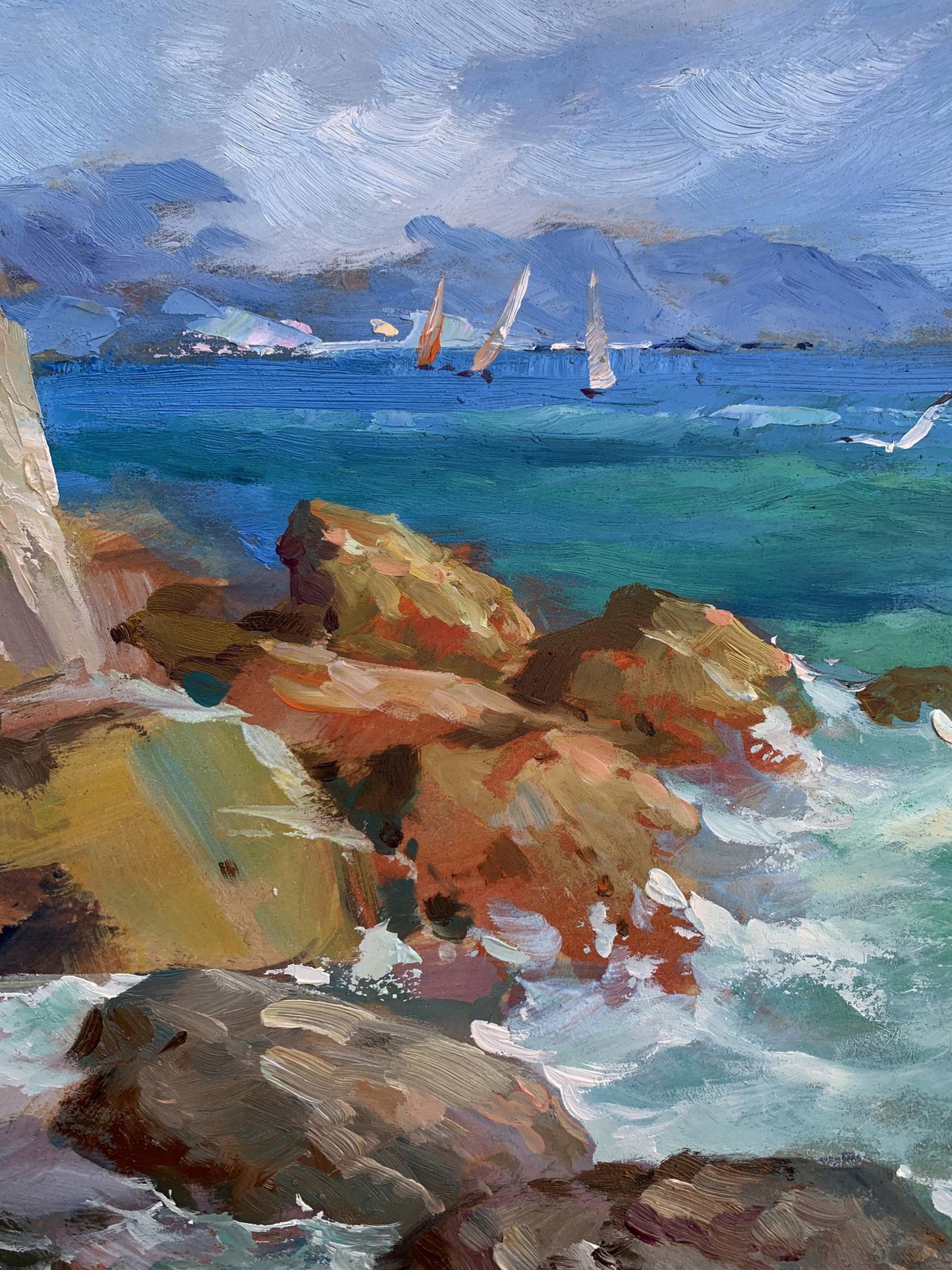 OIl painting Sea waves beat against the rocks Yuriy Suprunchuk