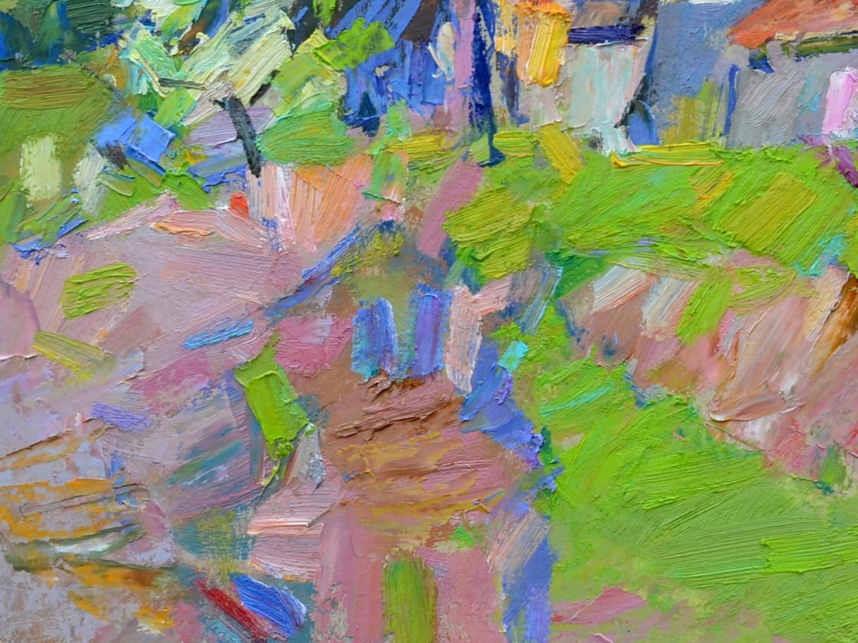 Oli painting Spring mountains rural landscape Pereta Vyacheslav