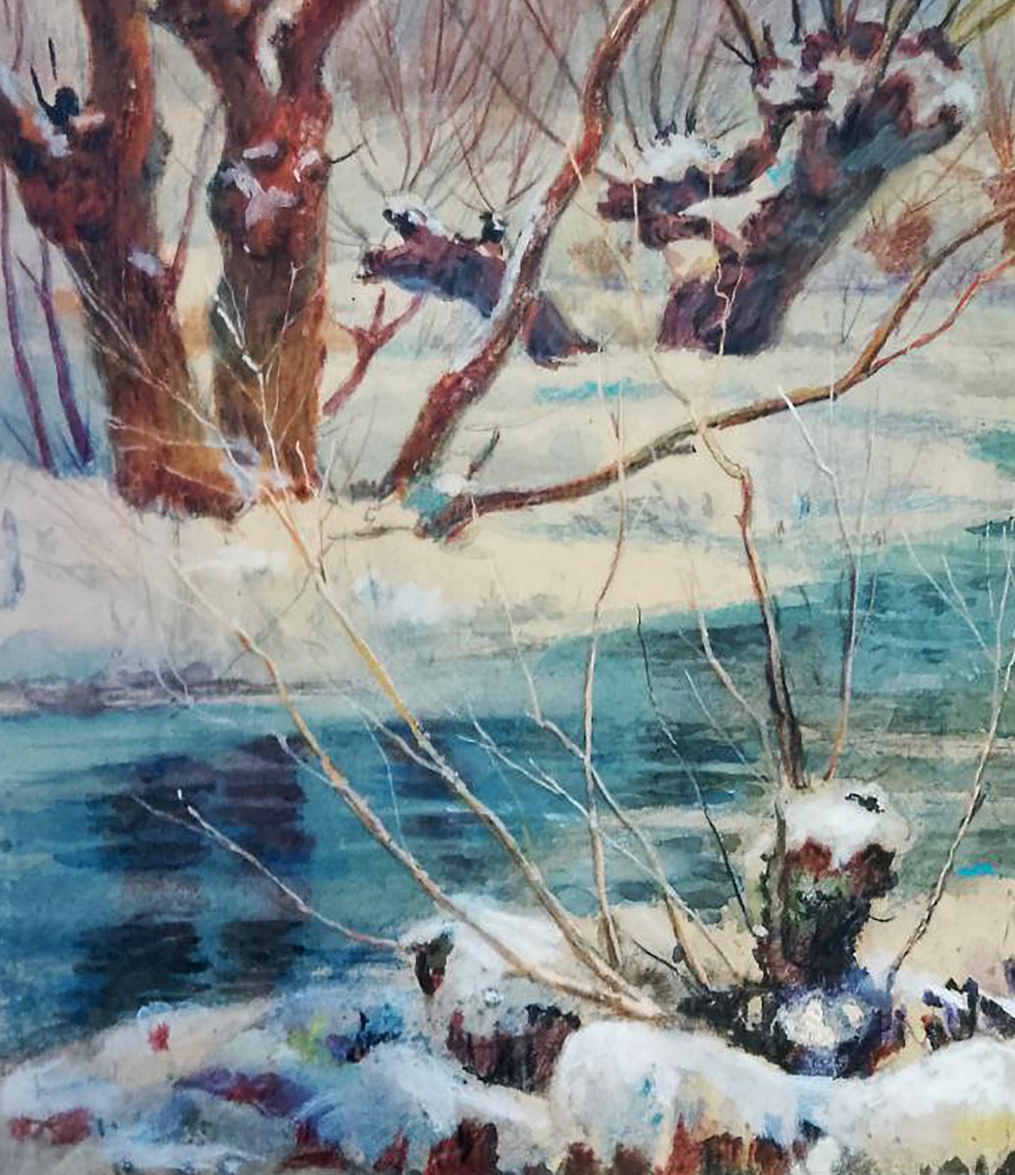 Oil painting Frozen river Anatolii Duhnevich