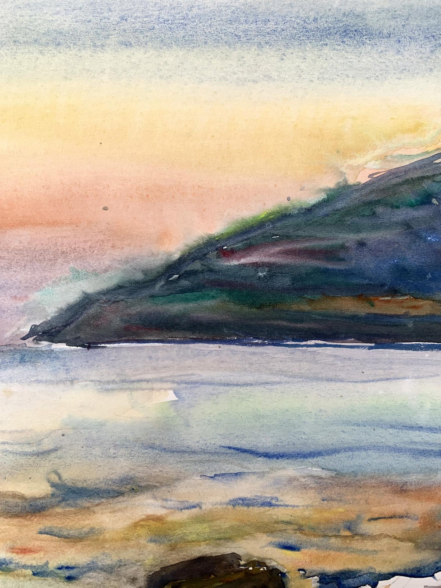 Watercolor painting Sea sunset Unknown artist