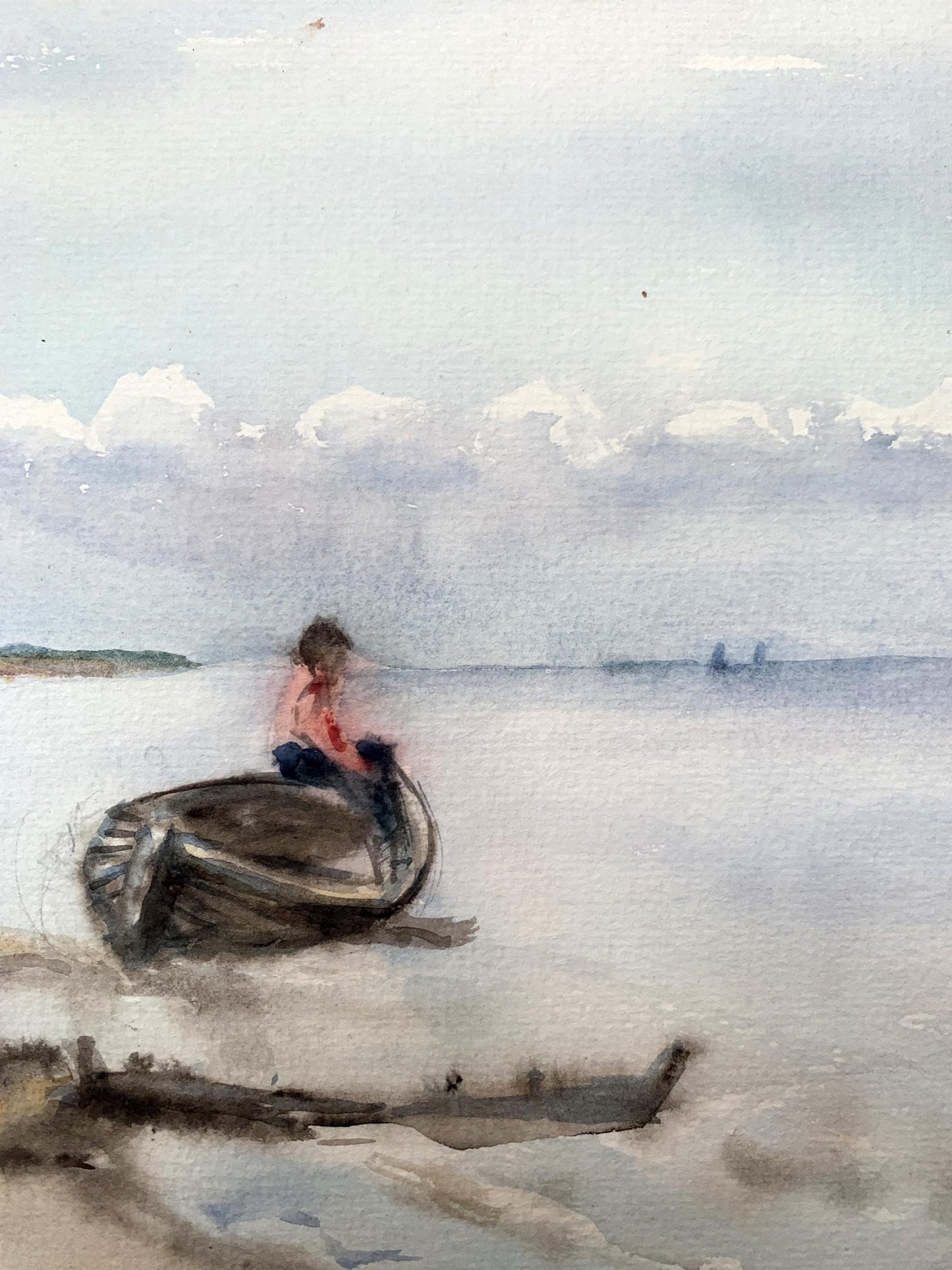 Watercolor painting Waiting for a man Unknown artist