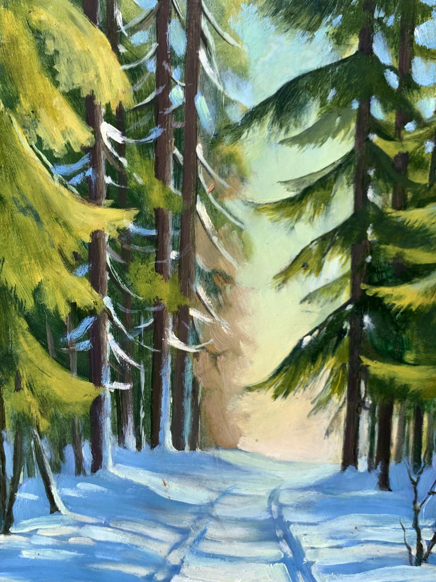 Oil painting Snowy road in the forest Mykhailo Burdylo