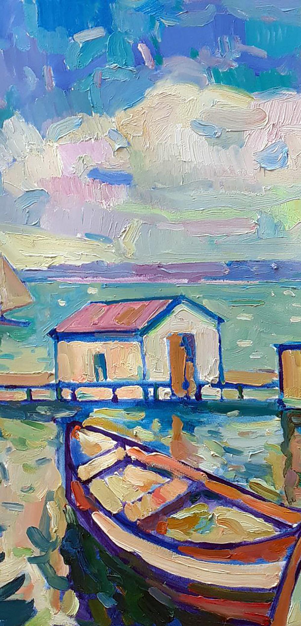 Oil painting Landscape with a boat Peter Dobrev