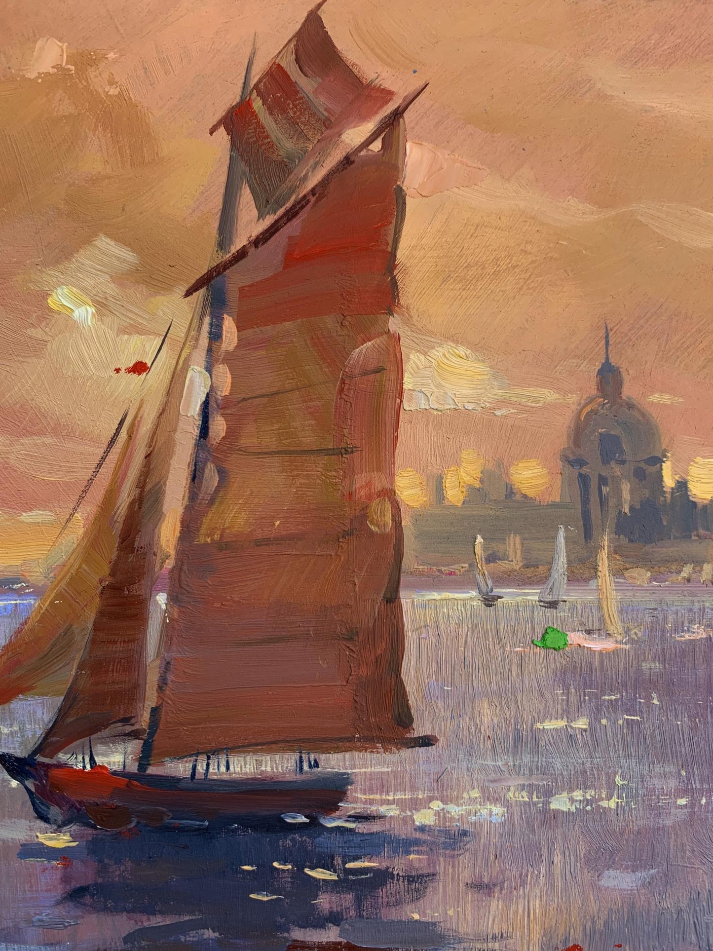 OIl painting Evening sailing on a sailboat at sea Yuriy Suprunchuk