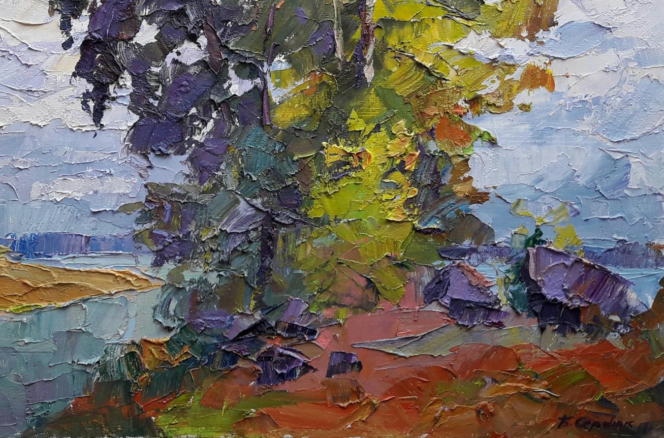 Boris Petrovich Serdyuk's oil painting showcases the vibrant colors of autumn
