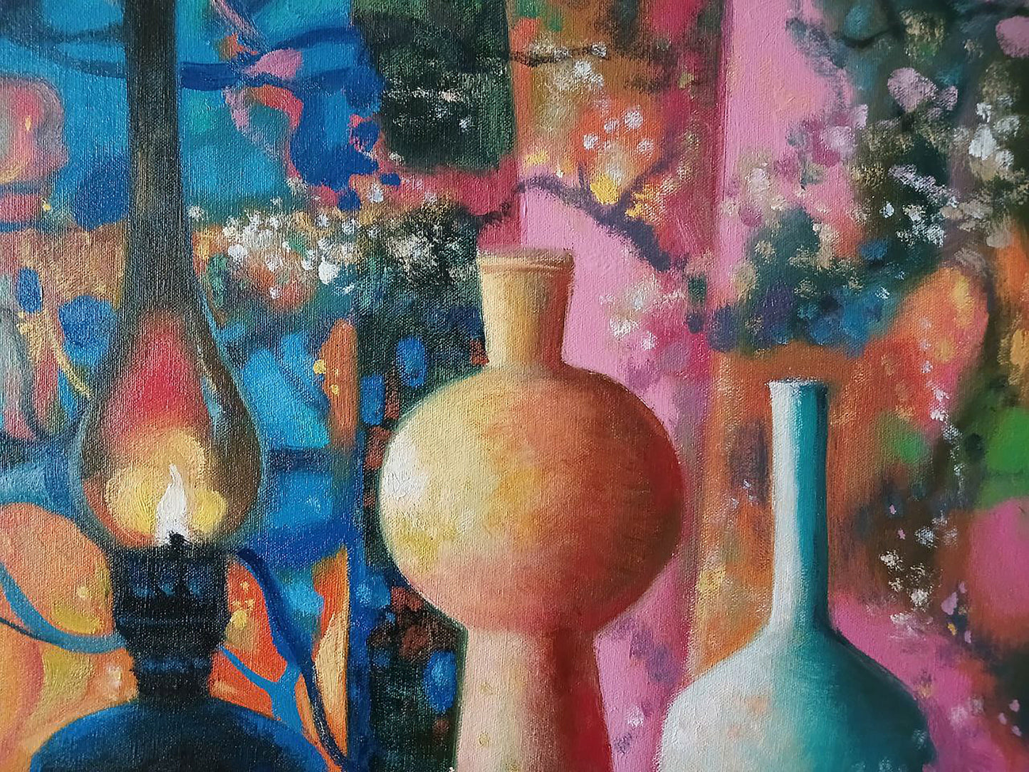 Oil painting Lamps and apples on the table Anatoly Tarabanov