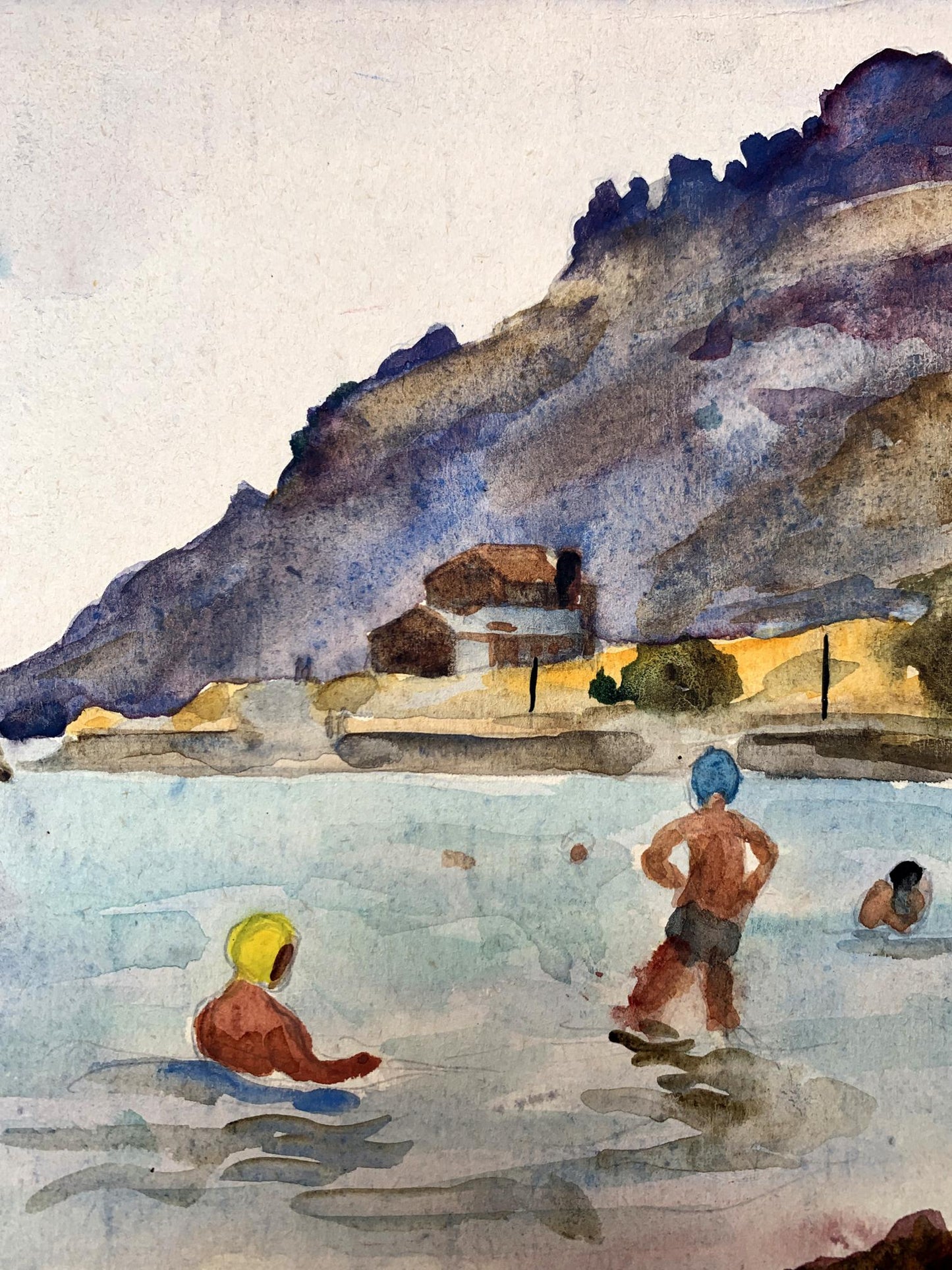 Watercolor painting Swimming in the sea Unknown artist