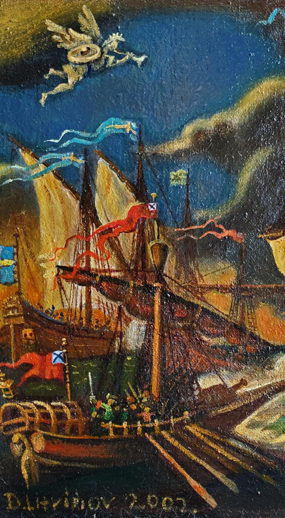 Oil painting Fights at sea Daniil Litvinov