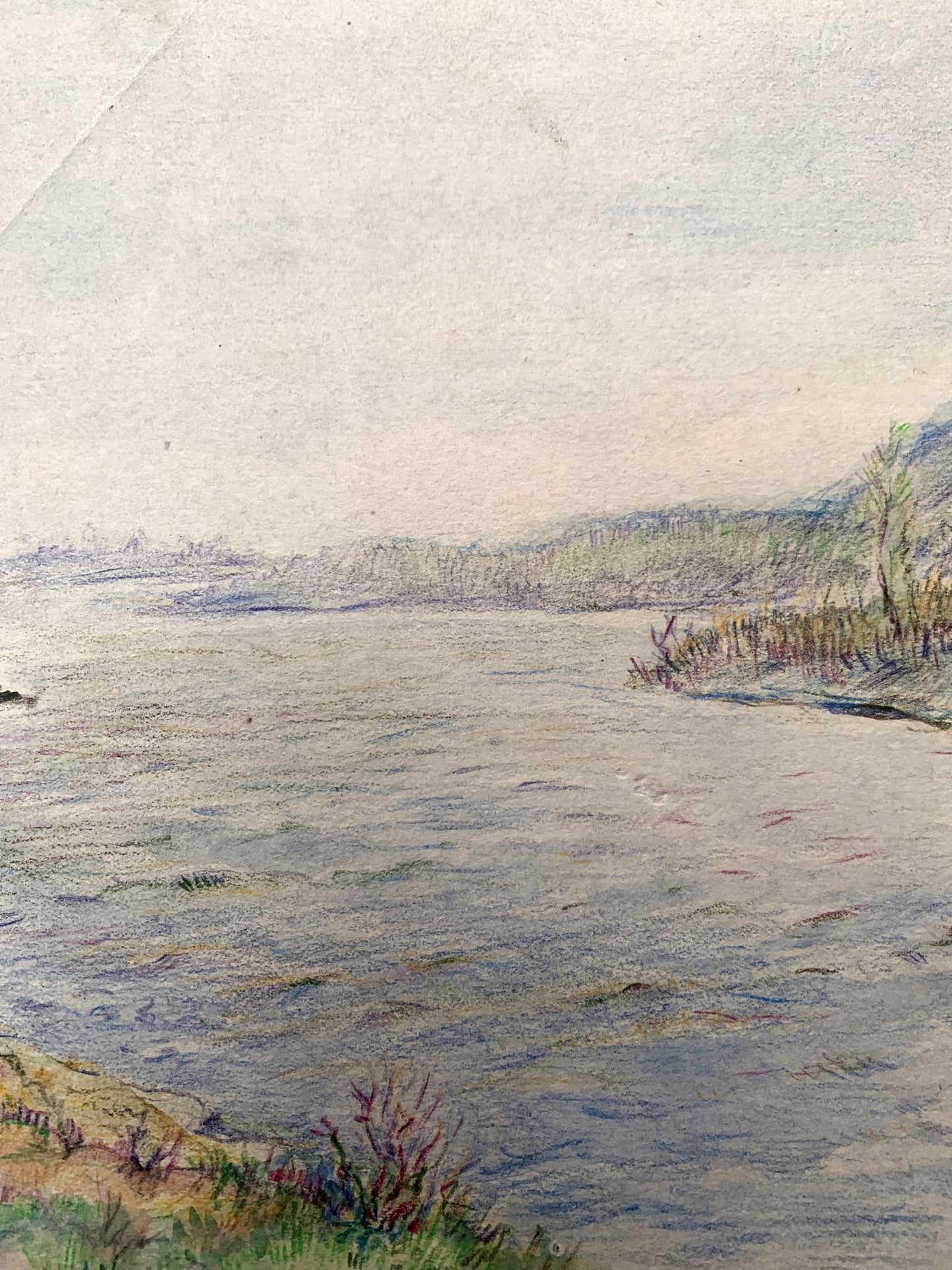 Colored pencil painting Quiet river O. Umansky