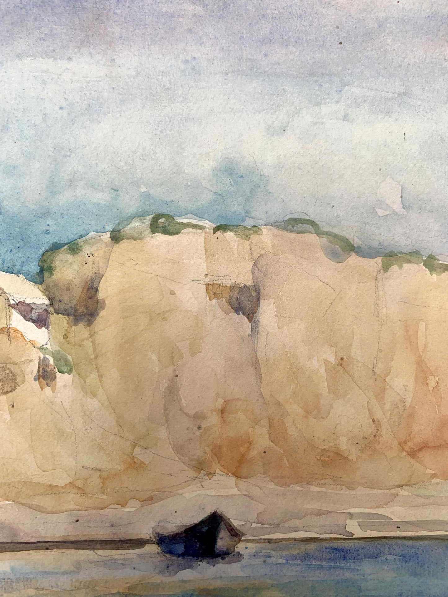 Watercolor painting Boats on the shore Unknown artist