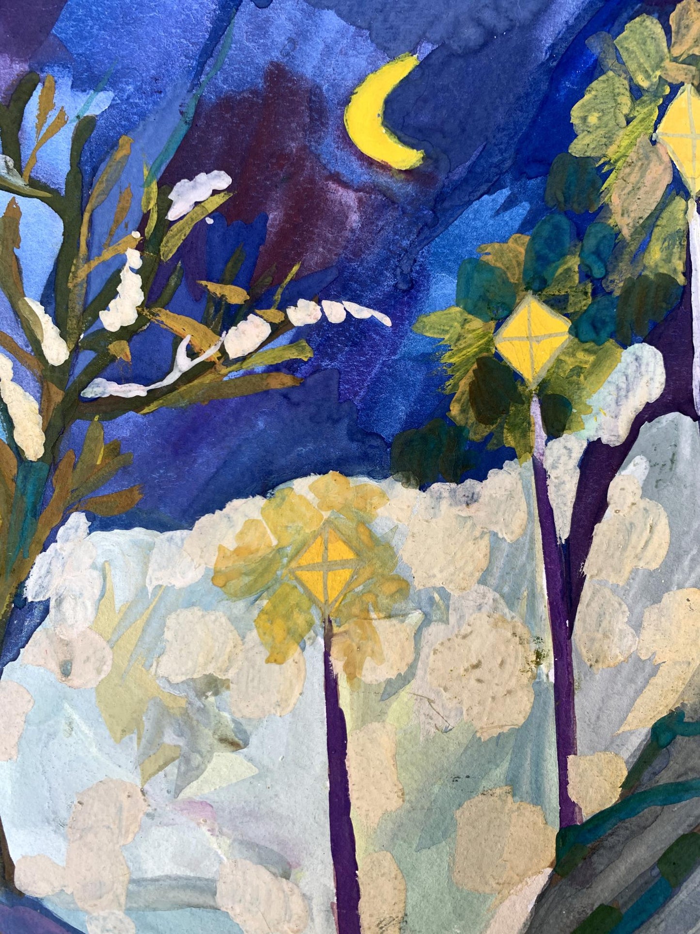 Gouache painting Winter evening in the park Ivanna Yanchuk