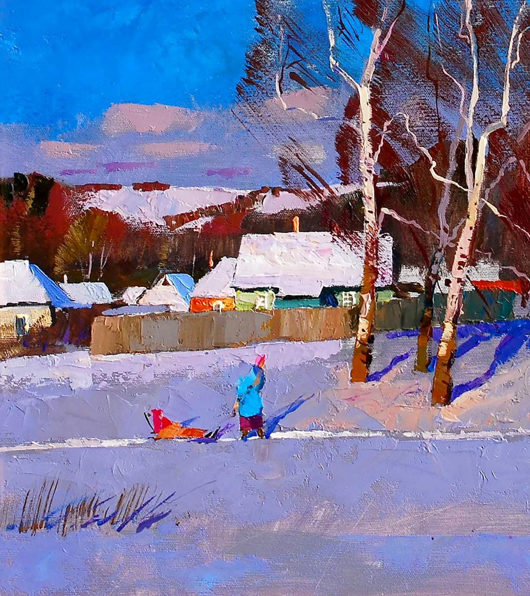 Oil painting January in the city Egor Shvachunov