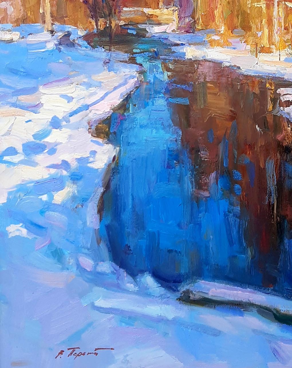 Oli painting Sunny Winter Forest Nature Landscape Miacheslav Tepeta