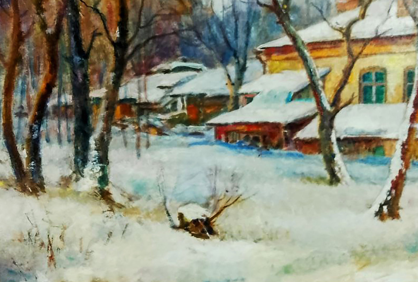 Oil painting Snowy streets of the village Anatolii Duhnevich