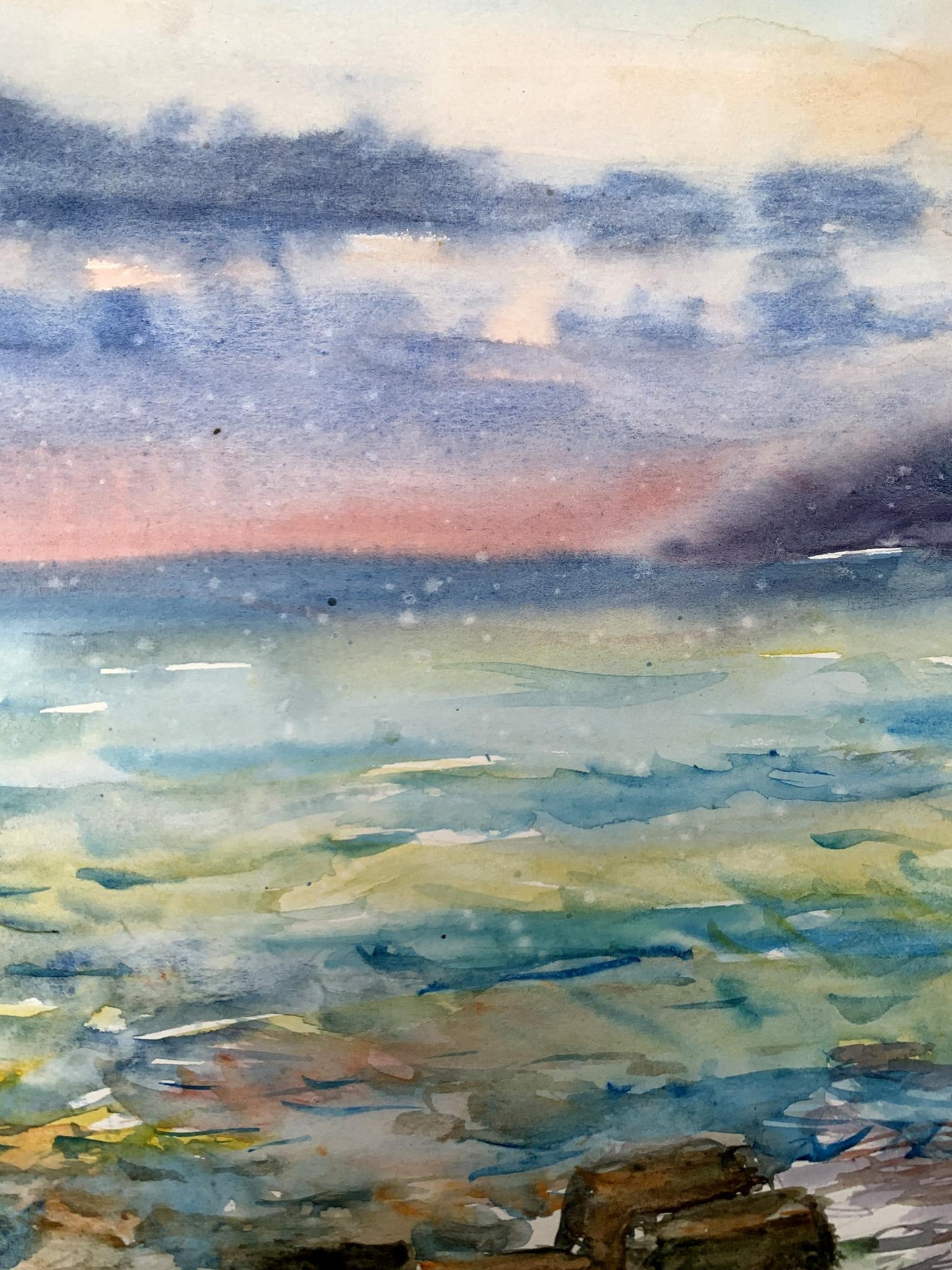 Watercolor painting Orange Sunset Unknown artist