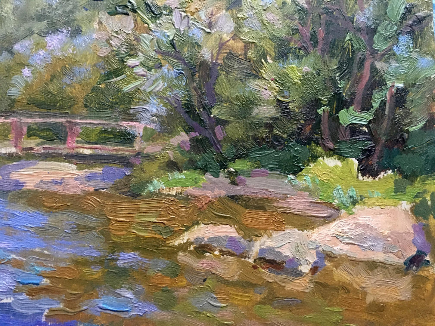 Oil painting Bridge over river Batrakov Vladimir Grigorievich
