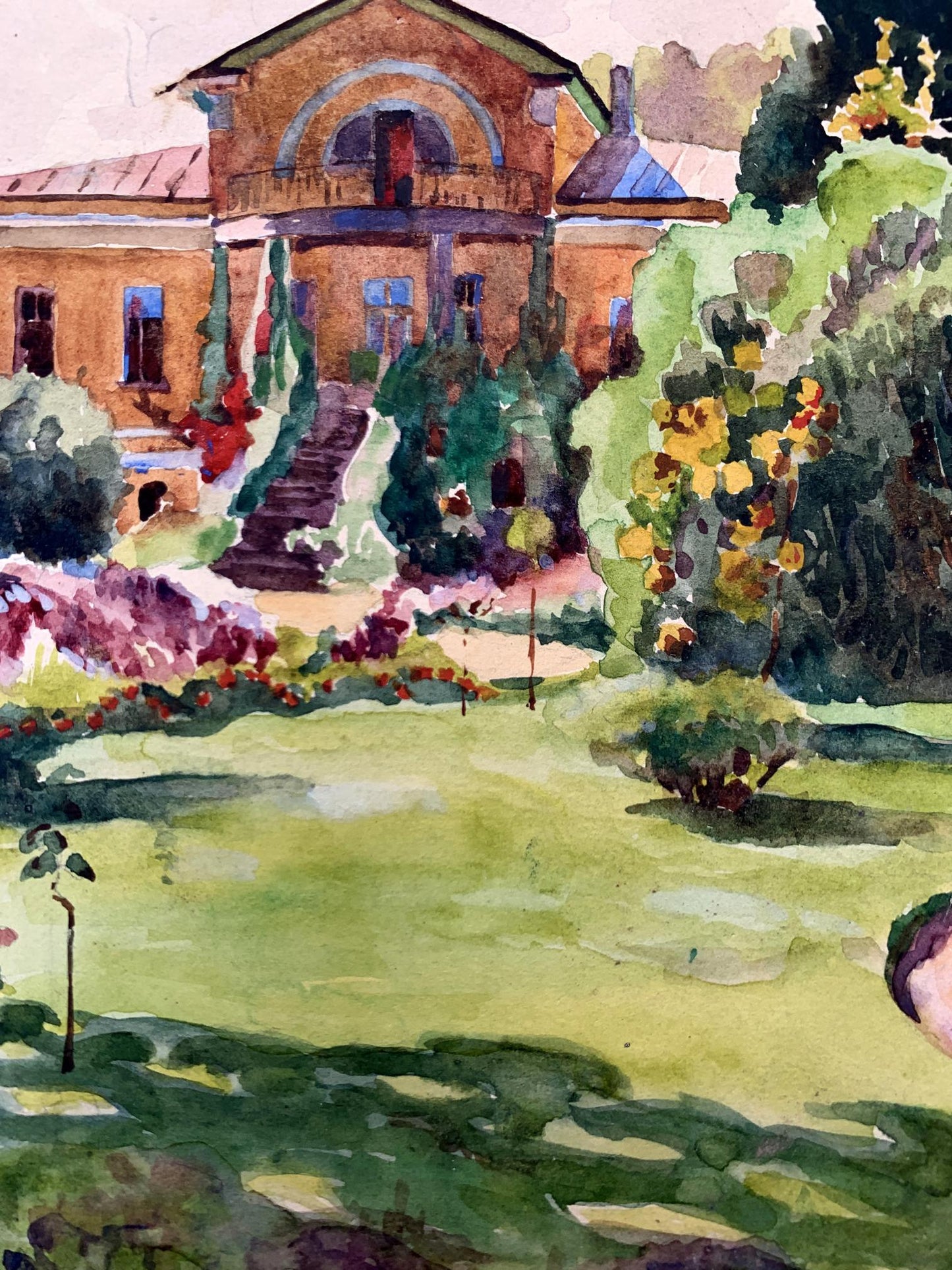 Watercolor painting Penthouse Garden Unknown artist