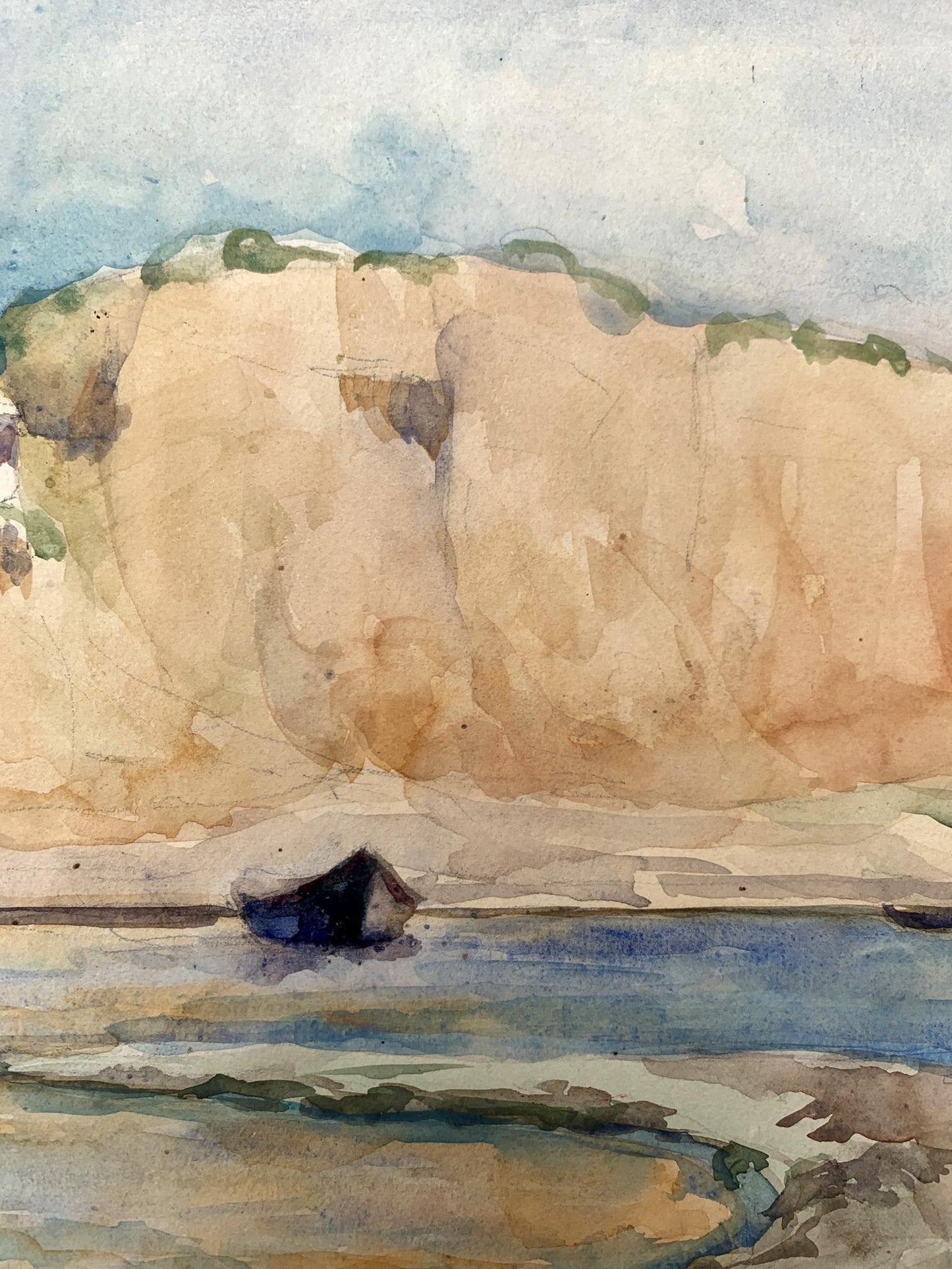 Watercolor painting Boats on the shore Unknown artist