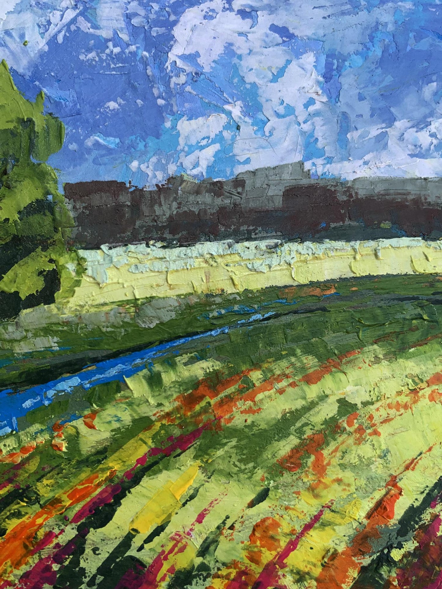 Oil painting Green fields under clear skies V. Zadorozhnya