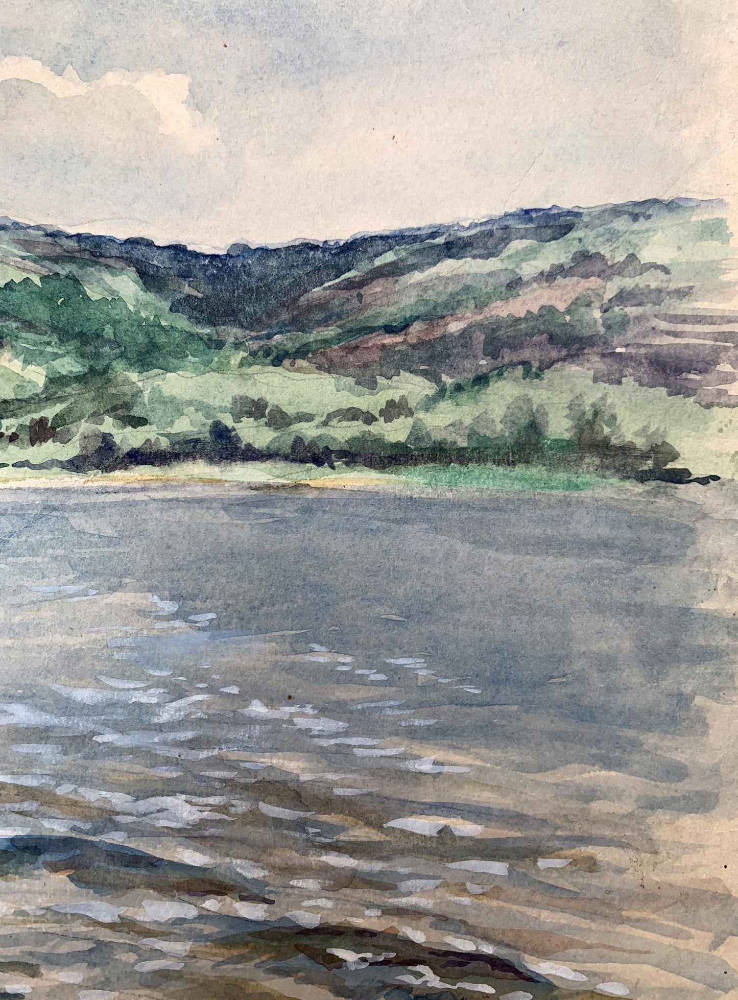 Watercolor painting On the river bank O. Umansky