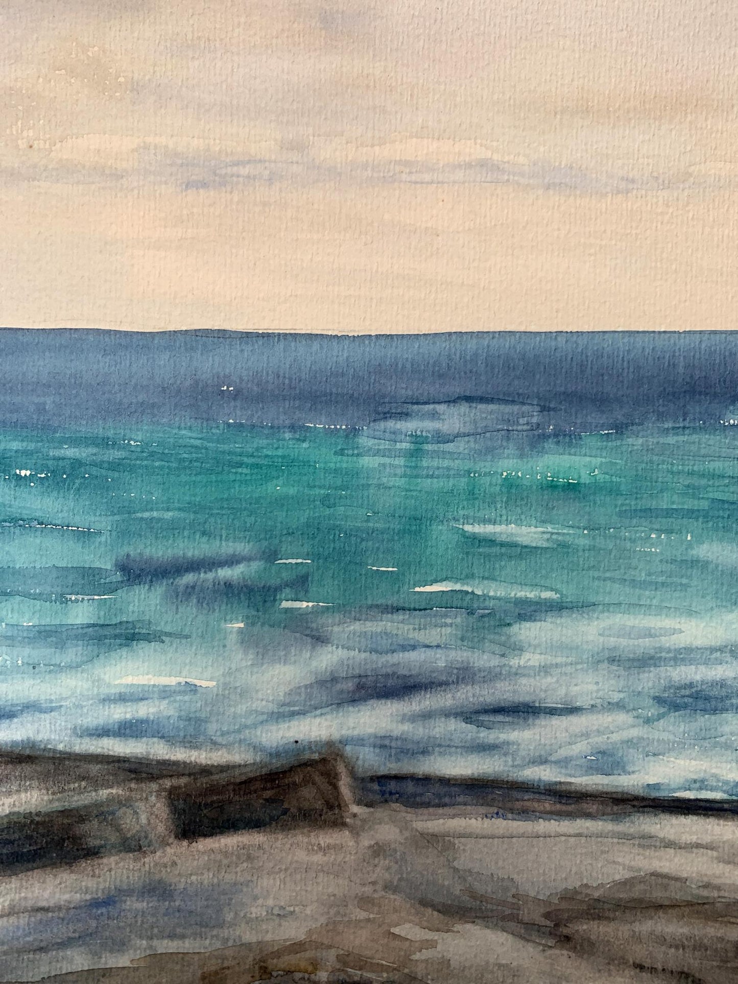 Watercolor painting Evening sea tide Unknown artist