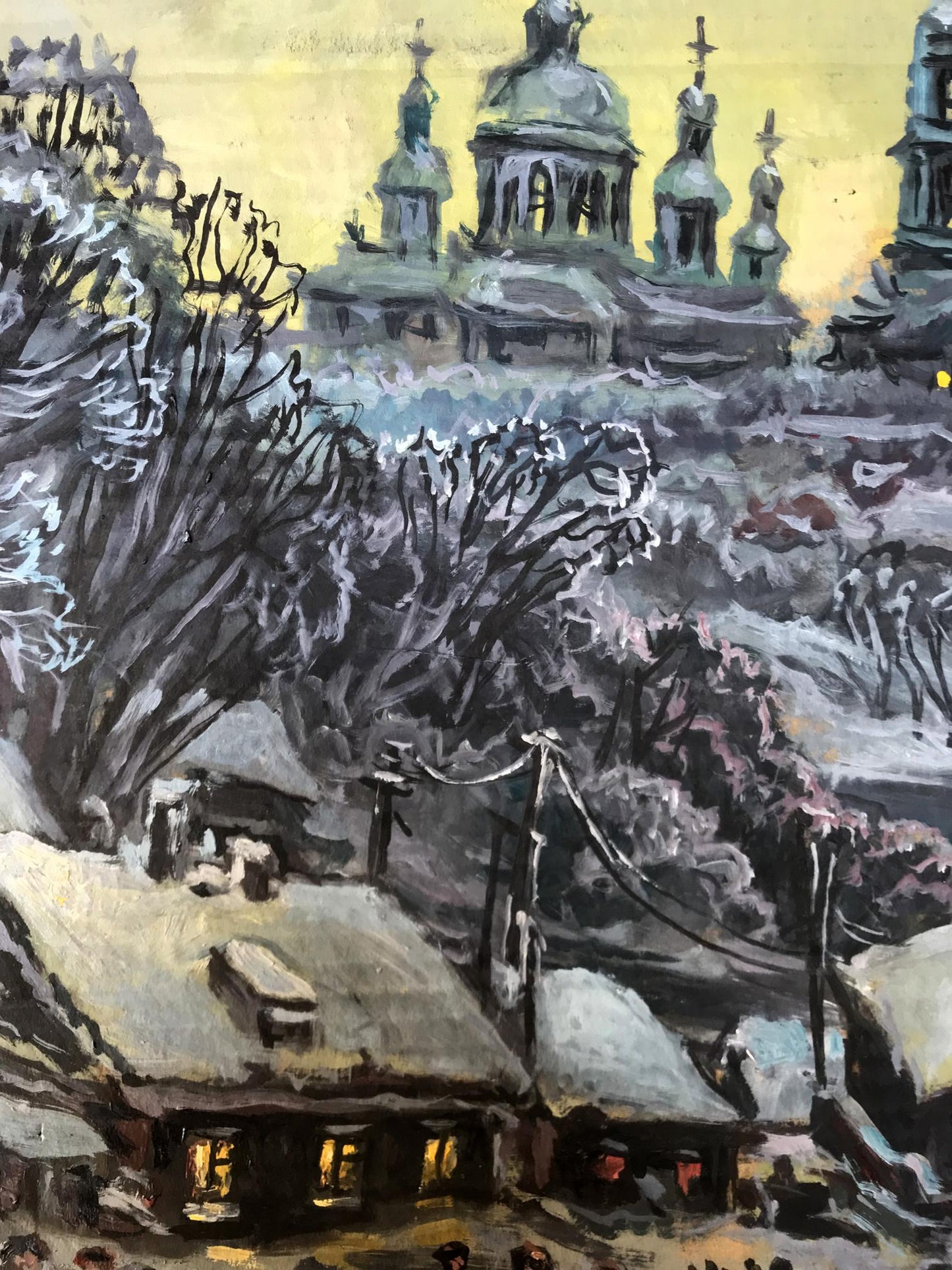 Oil painting People walk through the evening city Alexander Litvinov